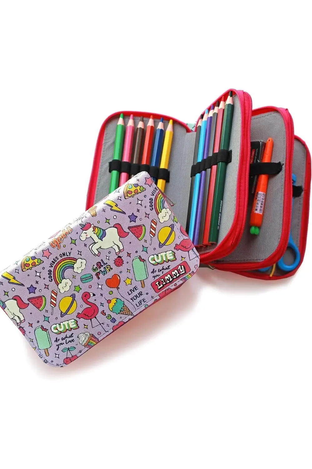 Kalem Kutusu - Desenli Kawai Organizer Kalemkutu Vegan Deri Üç Bö