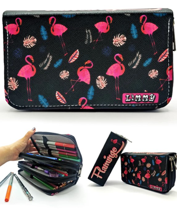Kalem Kutusu Flamingo Siyah Kawai Organizer Kalemkutu Vegan Deri 
