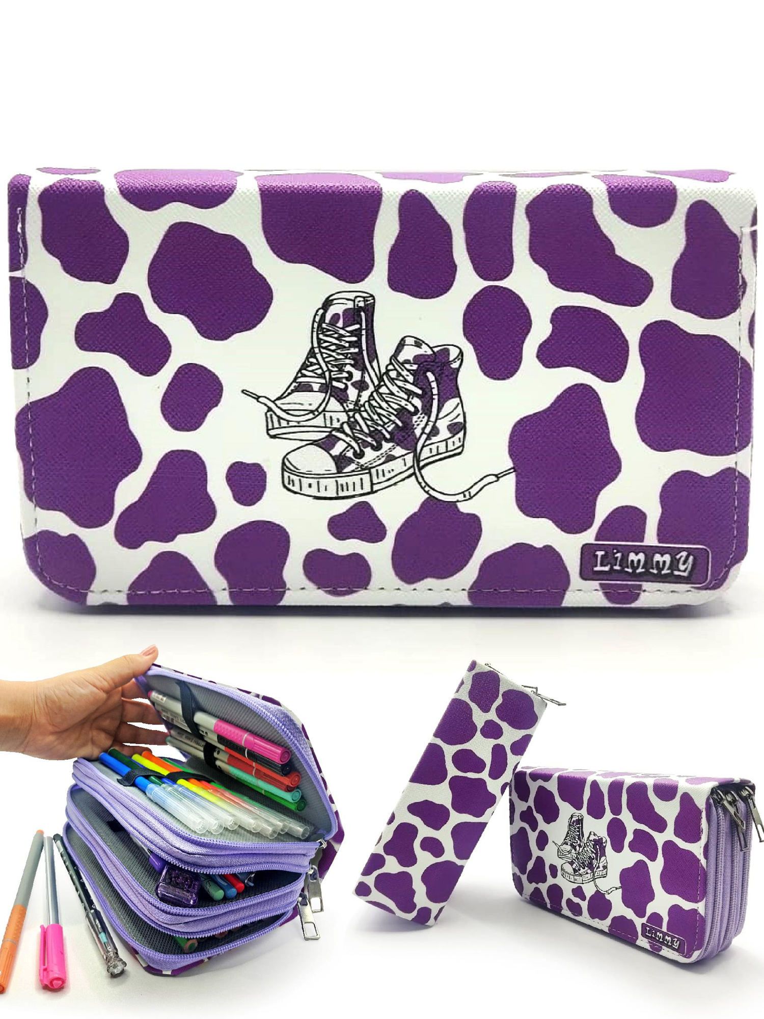 Kalem Kutusu Inek Desenli Kawai Organizer Kalemkutu Vegan Deri Üç