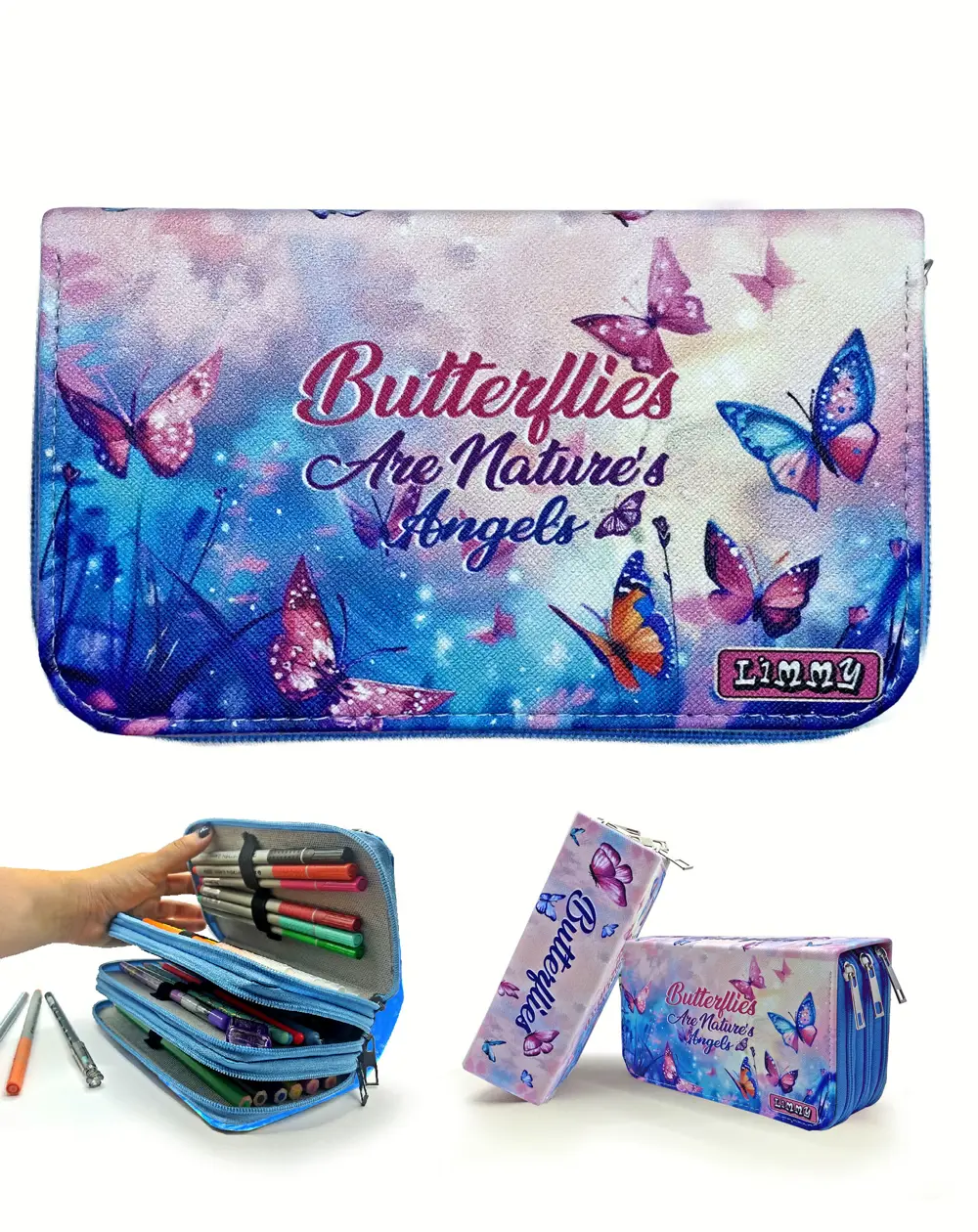 Kalem Kutusu Kelebek Kawai Organizer Kalemkutu Vegan Deri Üç Bölm