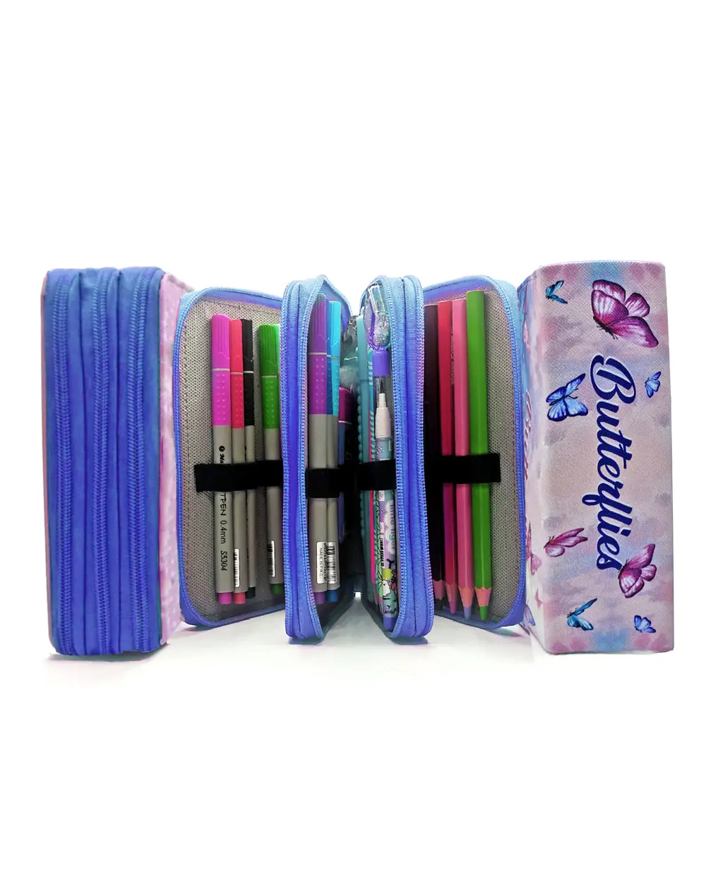 Kalem Kutusu Kelebek Kawai Organizer Kalemkutu Vegan Deri Üç Bölm