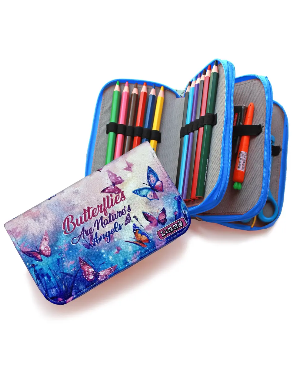 Kalem Kutusu Kelebek Kawai Organizer Kalemkutu Vegan Deri Üç Bölm