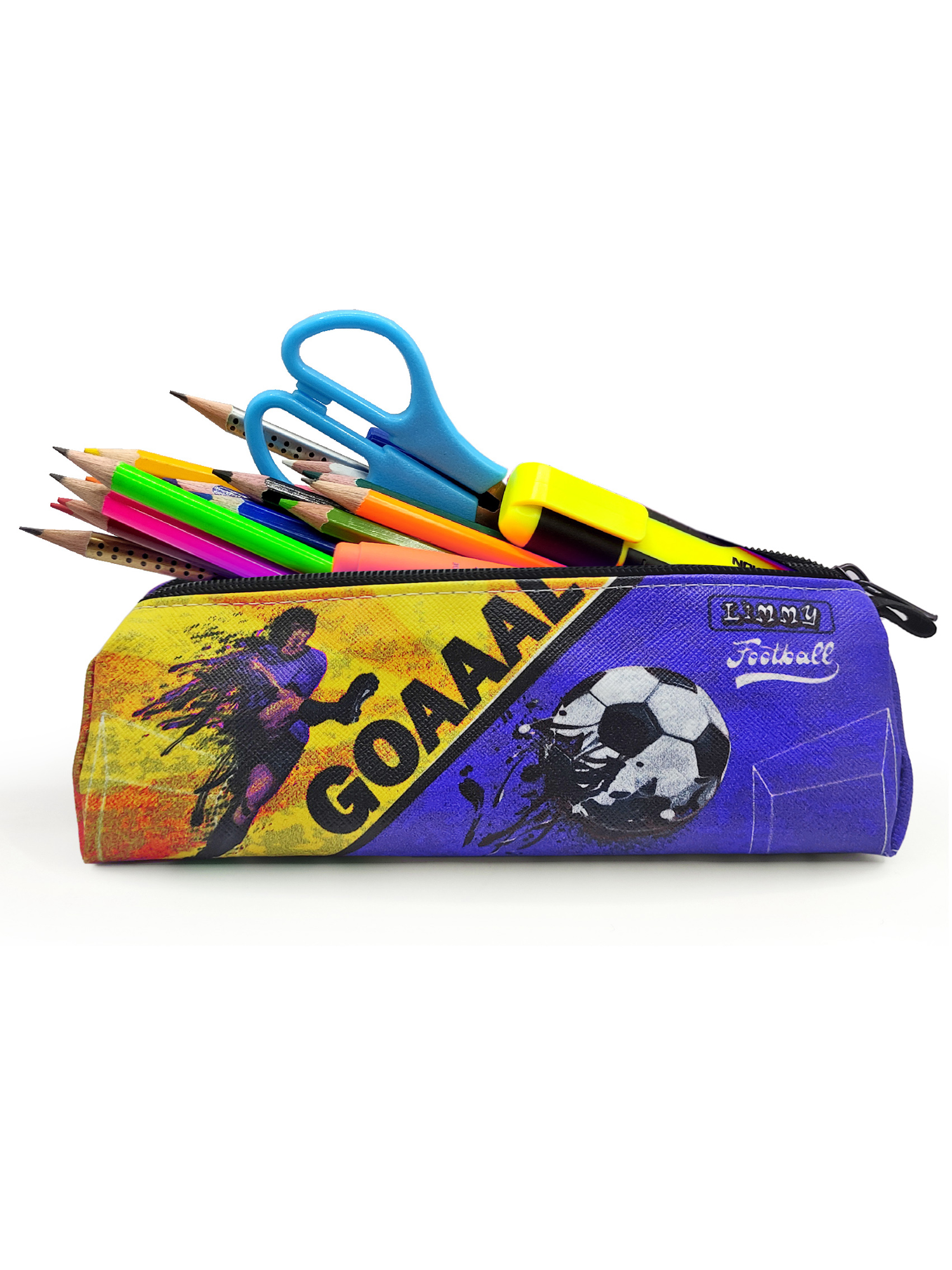 Kalem Kutusu Lacivert Sarı Renkli Futbol Üçgen Kalemkutu Jumbo Ve