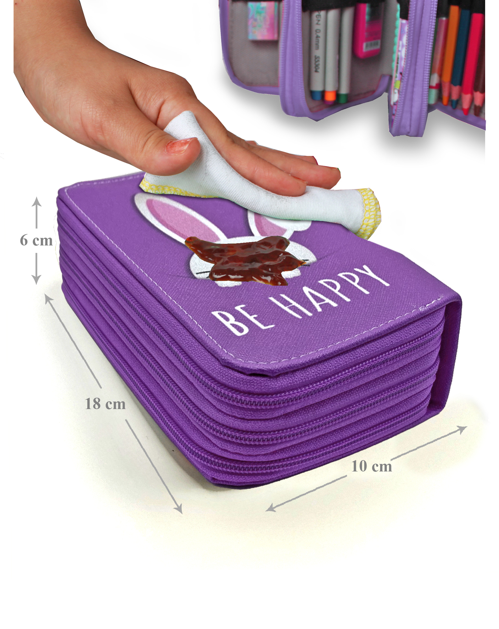 Kalem Kutusu Mor Tavşan Kawai Organizer Kalemkutu Vegan Deri Üç B