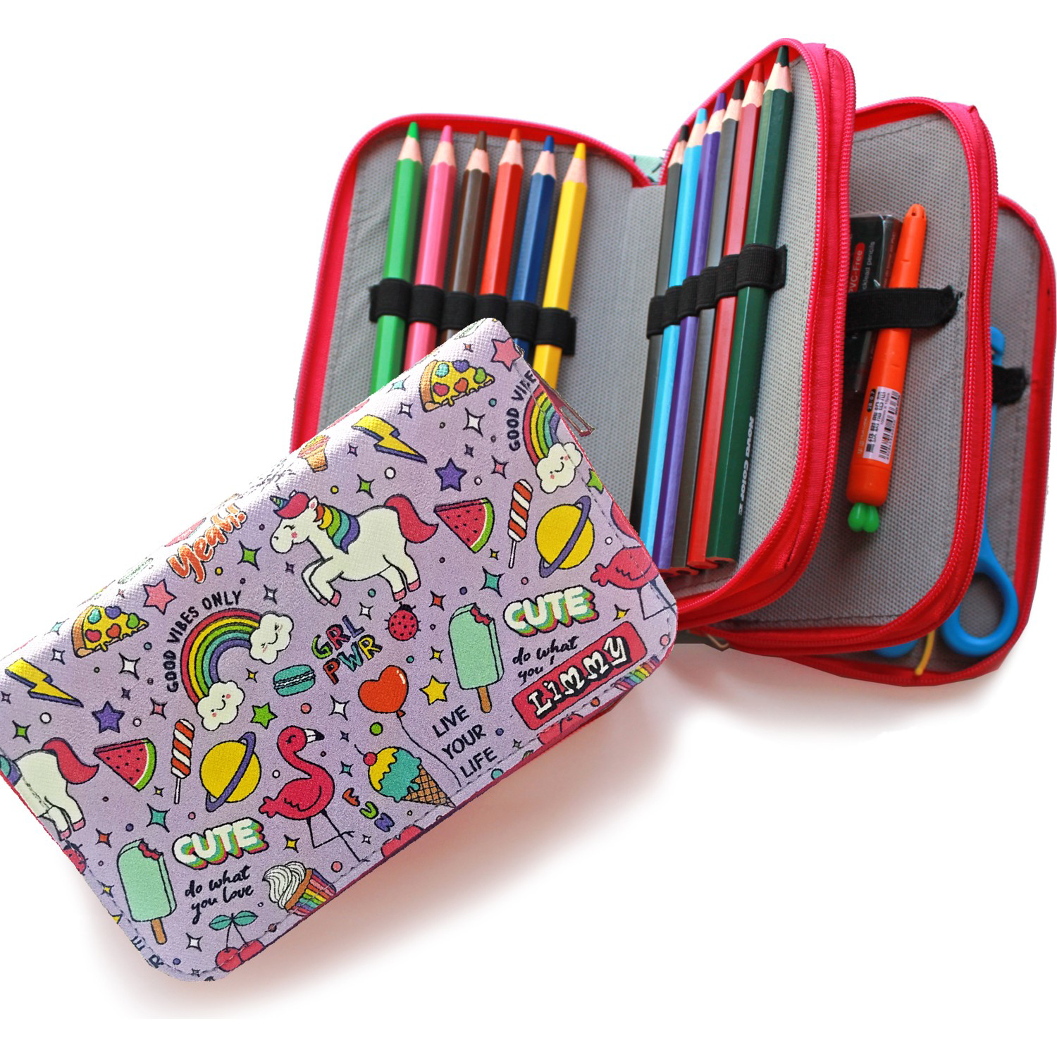 Limmy Kalem Kutusu Mor Unicorn Flamingo Kawai Organizer Kalemkutu Vegan