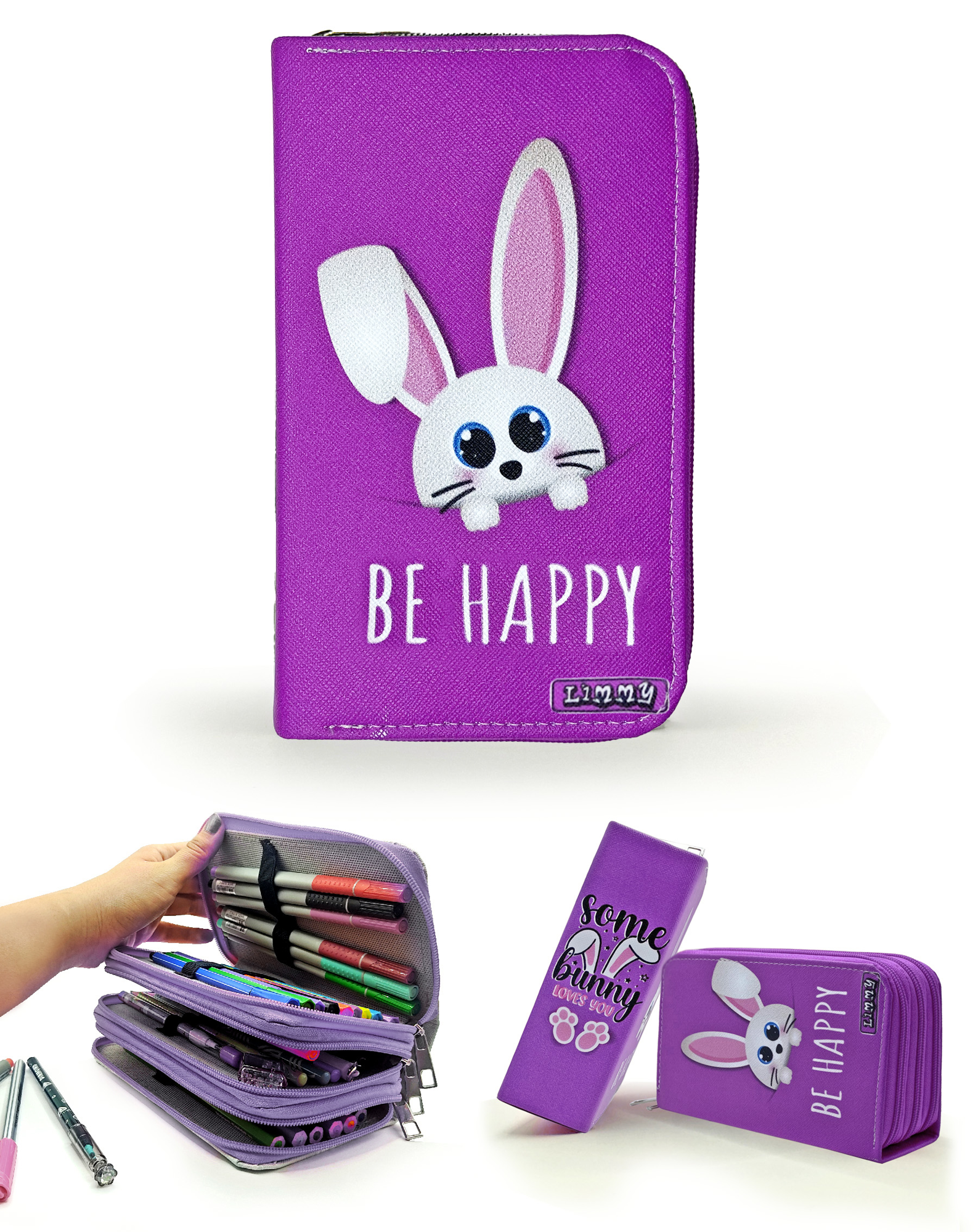 Kalem Kutusu Mor Tavşan Kawai Organizer Kalemkutu Vegan Deri Üç B