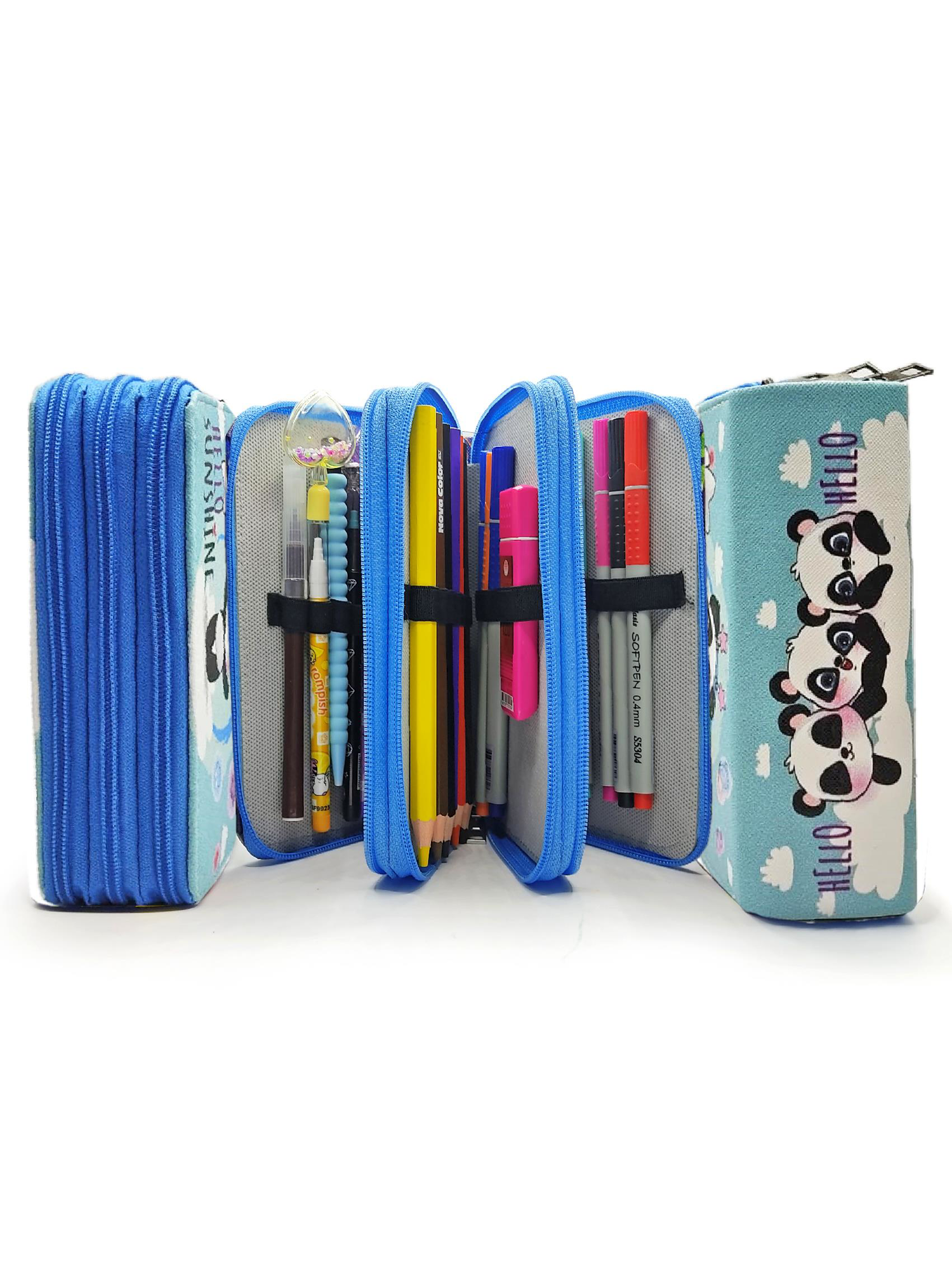 Kalem Kutusu Panda Kawai Organizer Kalemkutu Vegan Deri Üç Bölmel