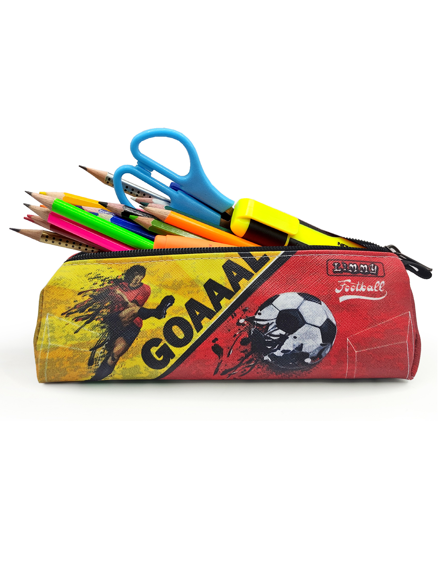 Kalem Kutusu Sarı Kırmızı Futbol Üçgen Kalemkutu Jumbo Vegan Deri