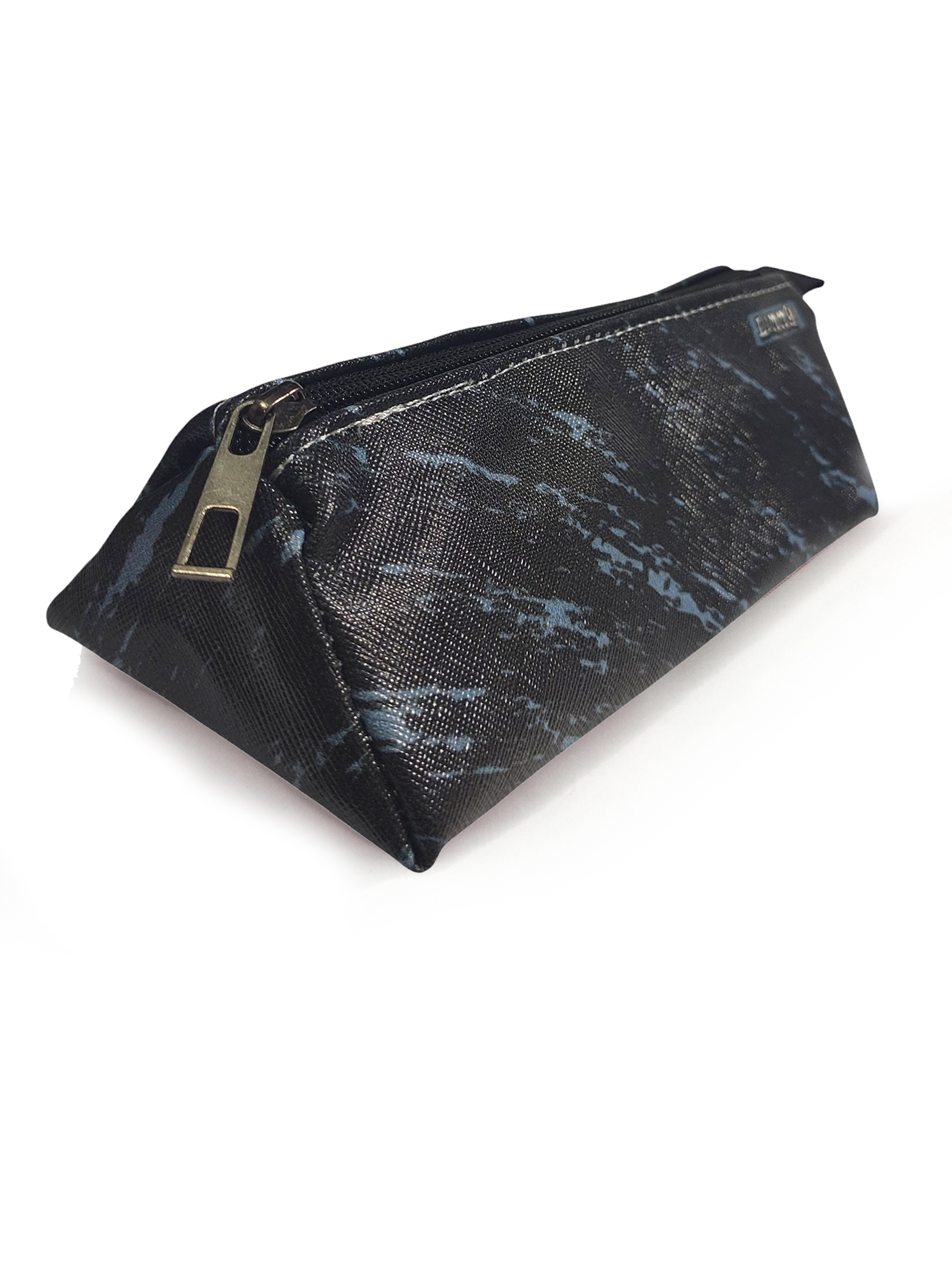 Kalem Kutusu Siyah Mavi Desenli Üçgen Kalemkutu Jumbo Vegan Deri 