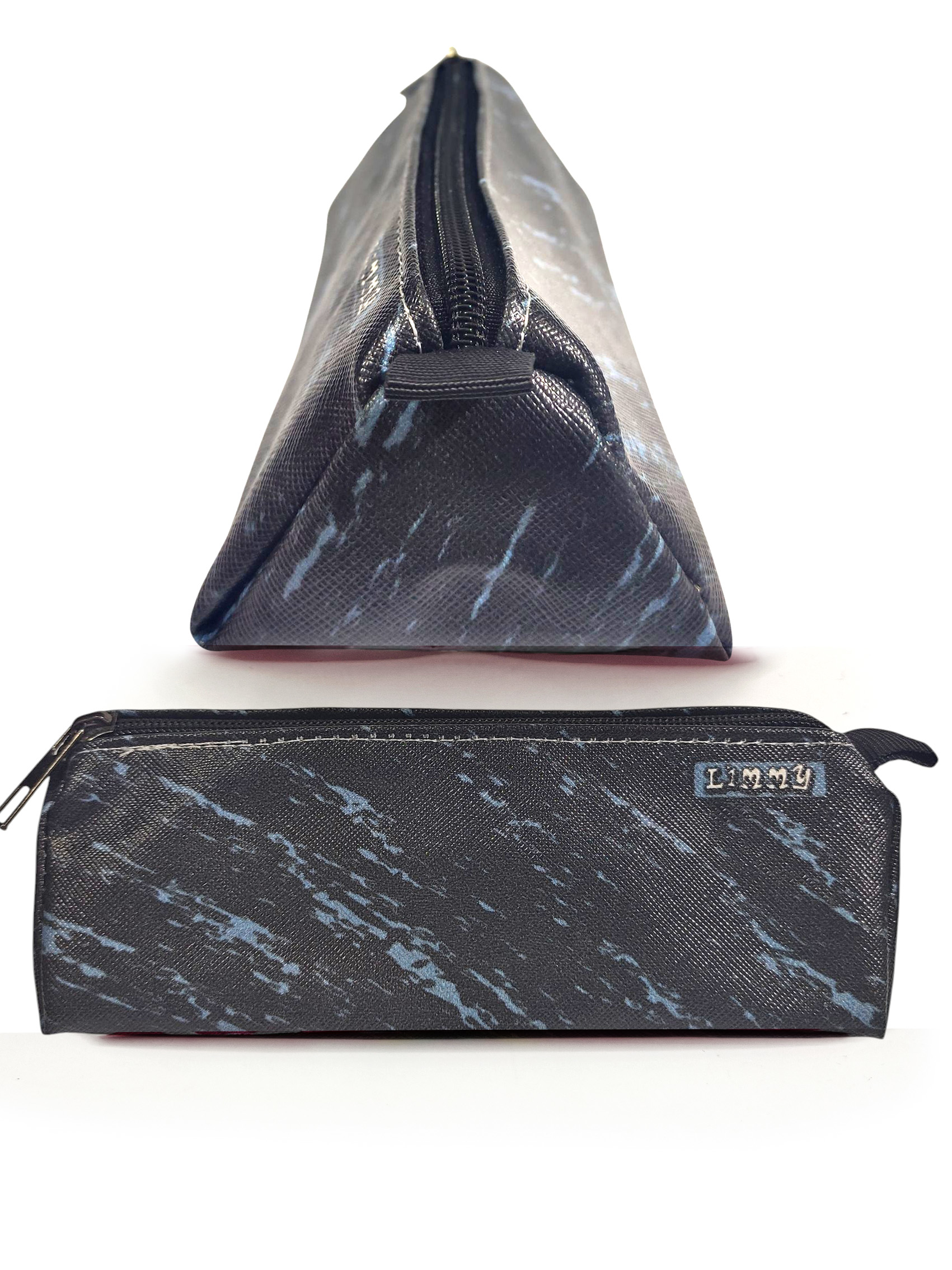 Kalem Kutusu Siyah Mavi Desenli Üçgen Kalemkutu Jumbo Vegan Deri 