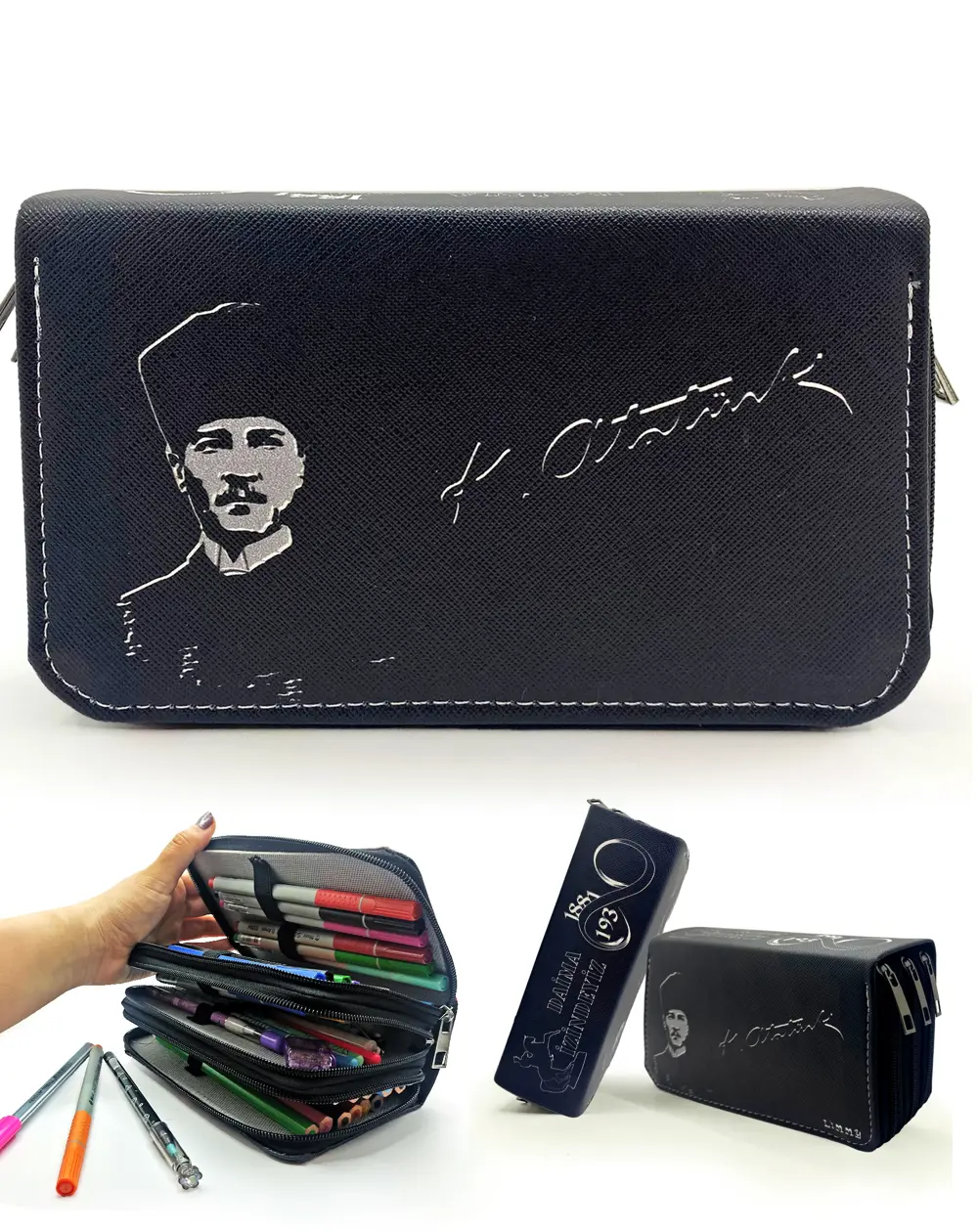 Kalem Kutusu Siyah Atatürk Mustafa Kemal Atatürk Desenli Kawai Or