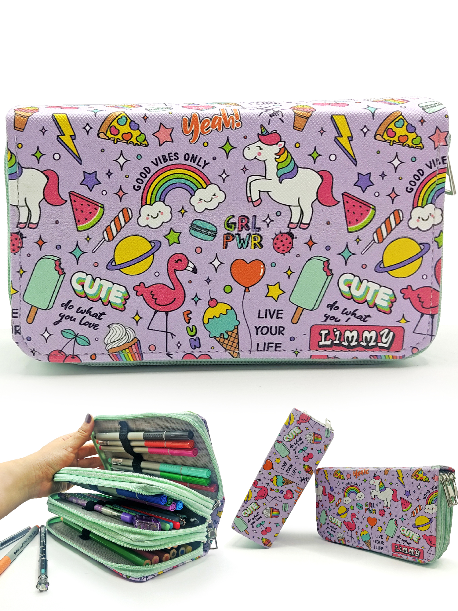 Limmy Kalem Kutusu Unicorn-Flamingo Kawai Organizer Kalemkutu Vegan Der