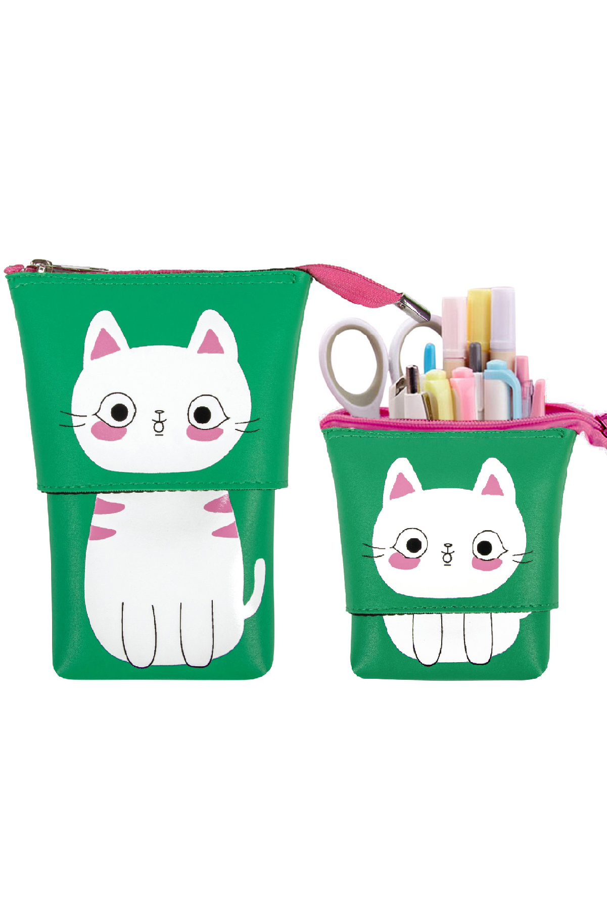 Limmy Kalem Kutusu Yeşil Kedi Katlanabilir Boyutu Ayarlanabilir Kalemku