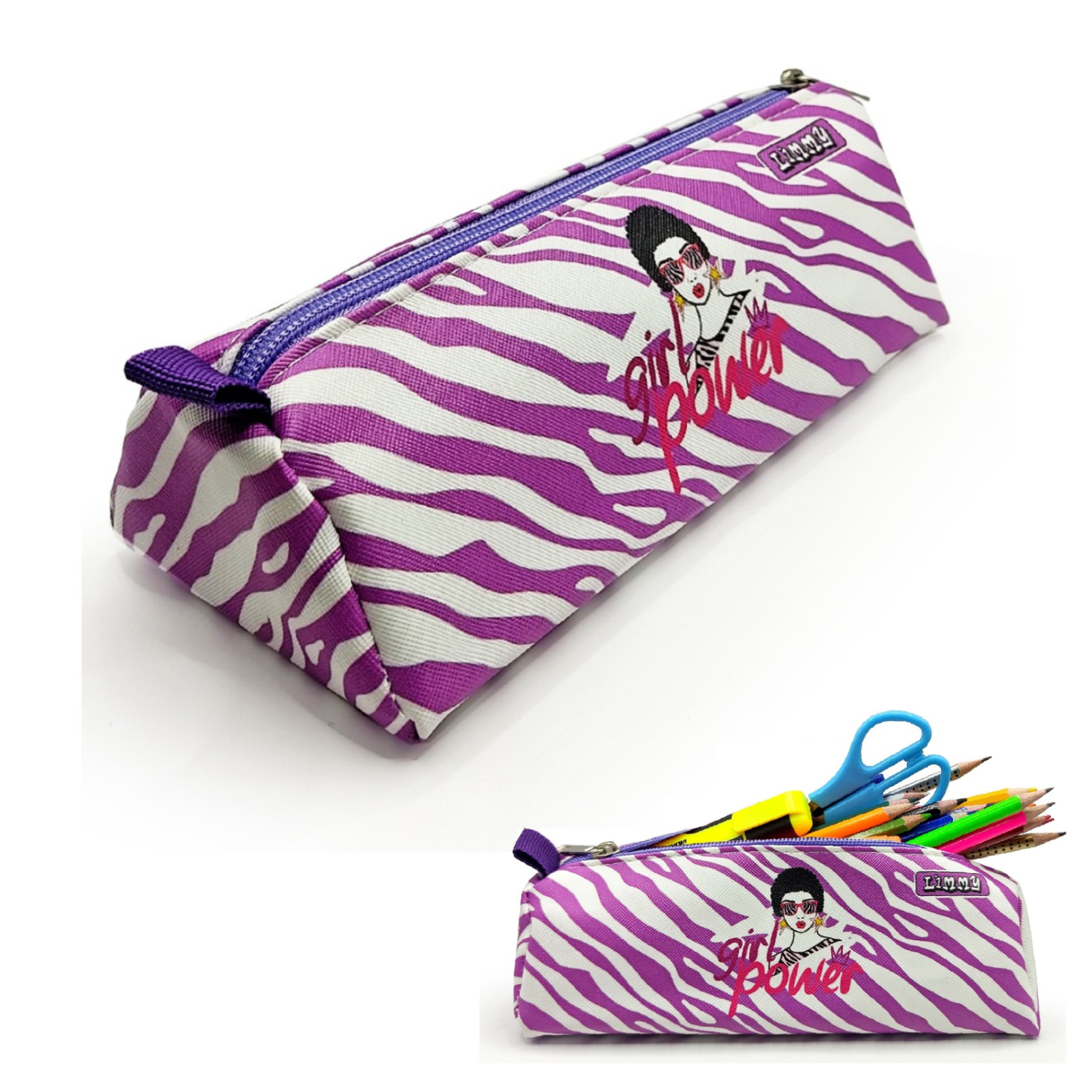 Kalem Kutusu Zebra Super Girl Kalemlik Üçgen Kalemkutu Vegan Deri