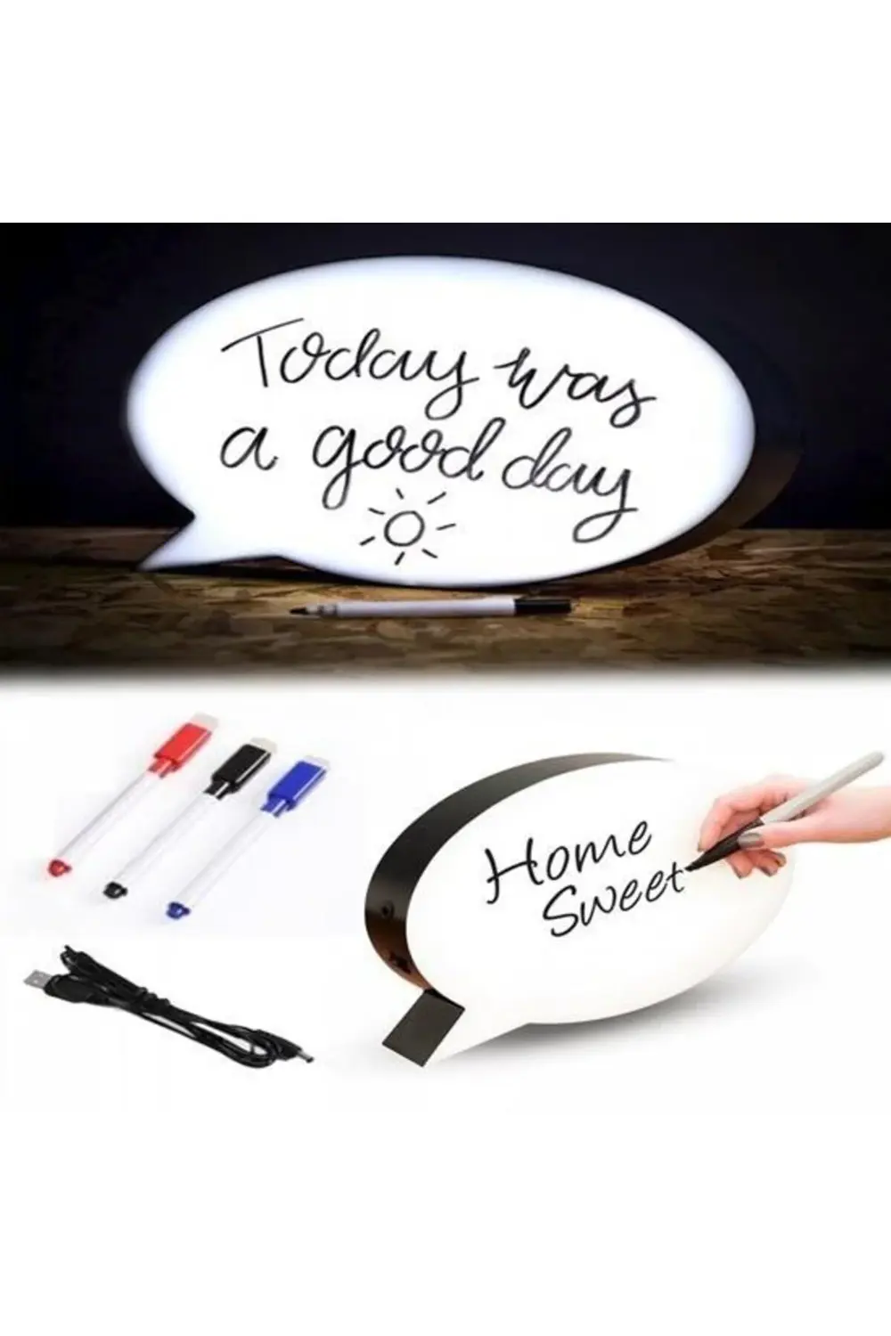 ® Kalemle Yazılabilen Konuşma Balonu Görünümlü Işıklı Mesaj Panos