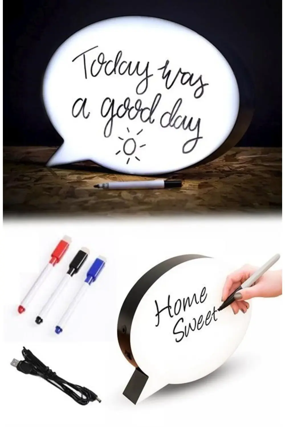 ® Kalemle Yazılabilen Konuşma Balonu Görünümlü Işıklı Mesaj Panos