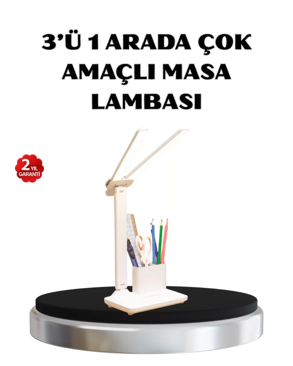 Kalemlik ve Telefon Standlı Masa Lambası – Kısılabilir LED Işık, Göz Dostu Tasarım - Lisinya