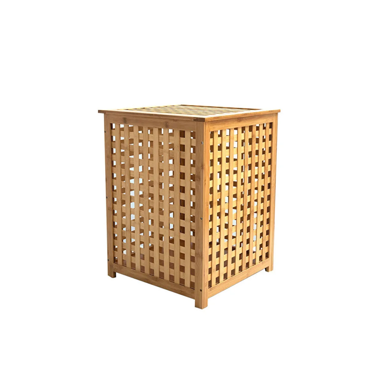 KALIN AHŞAP BAMBU KİRLİ ÇAMAŞIR SEPETİ KUMAŞ ÇANTALI SEPET=40X40X