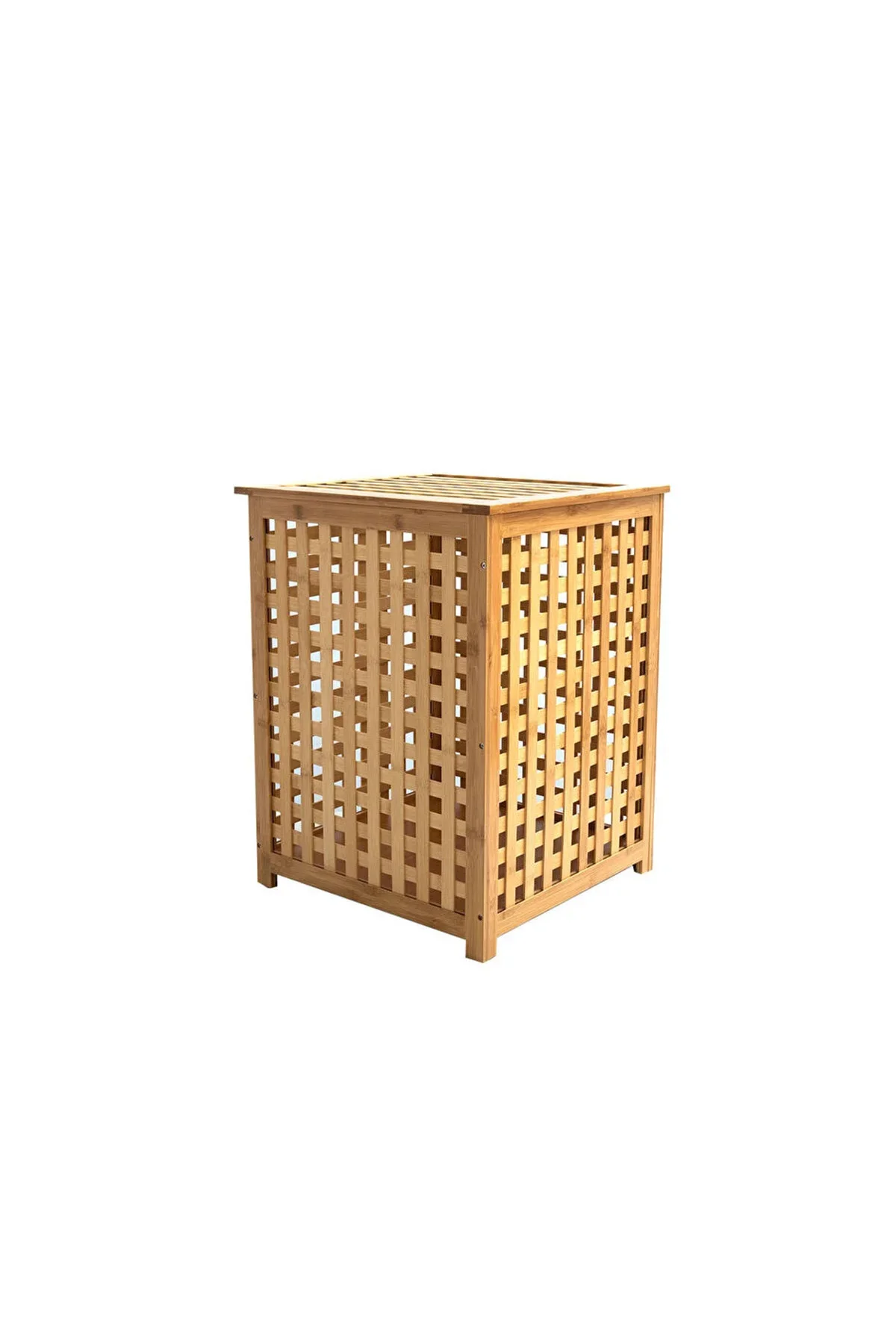Kalın Ahşap Bambu Kirli Çamaşır Sepeti Kumaş Çantalı SEPET=40X40X58CM