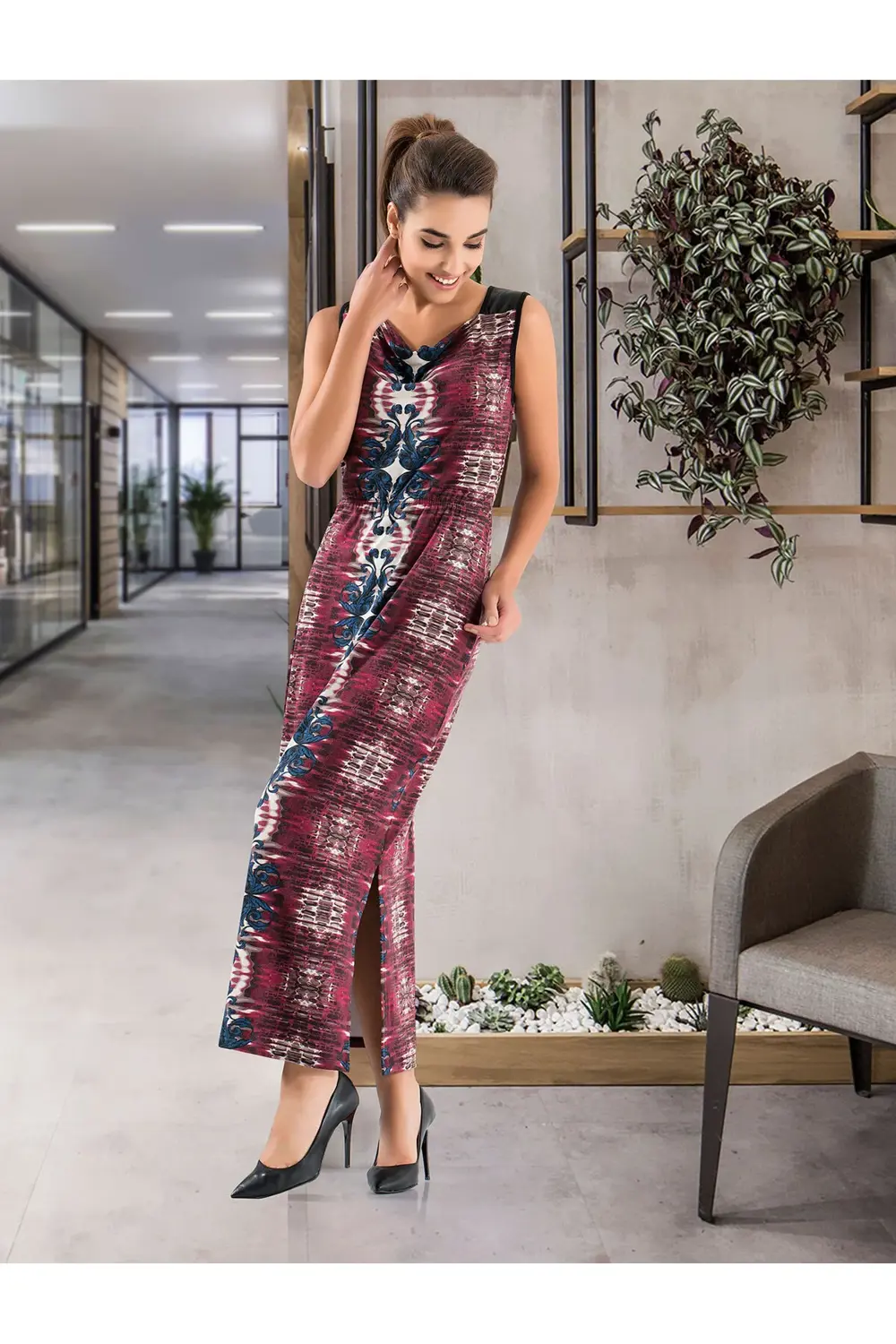 Kalın Askılı Uzun Kadın Elbise 956