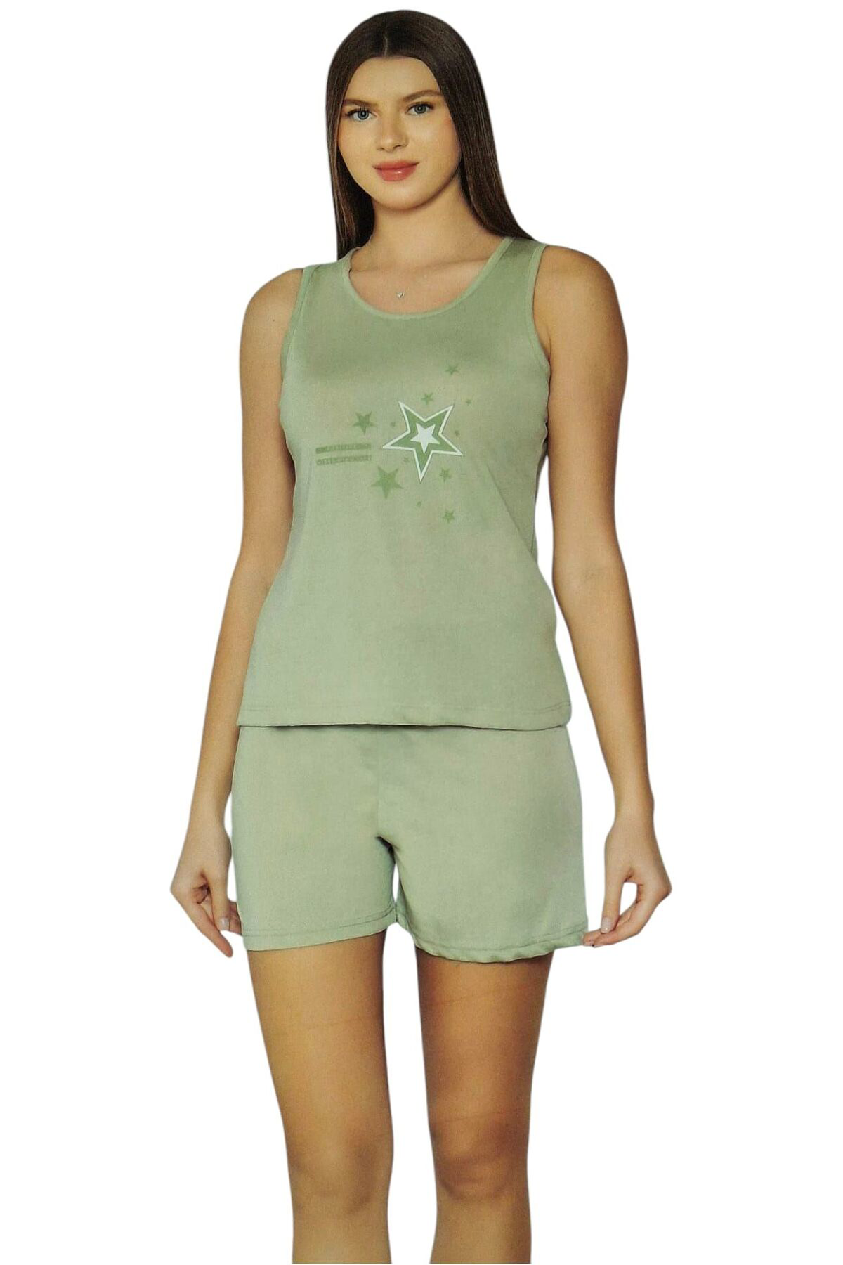 Alperi Kalın Askılı Yazlık Viskon Şort Takım