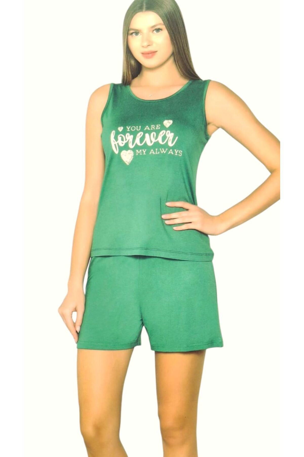 Alperi Kalın Askılı Yazlık Viskon Şort Takım