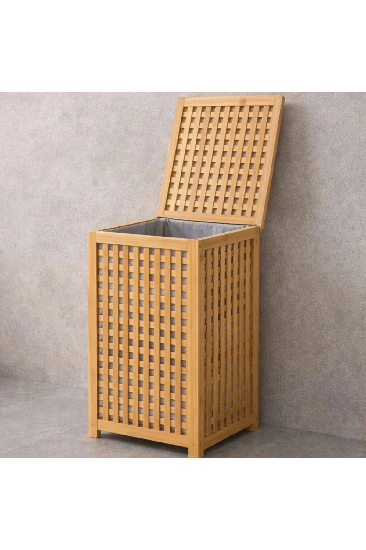 Kalın Bambu Kirli Çamaşır Sepeti 40x40x58 cm