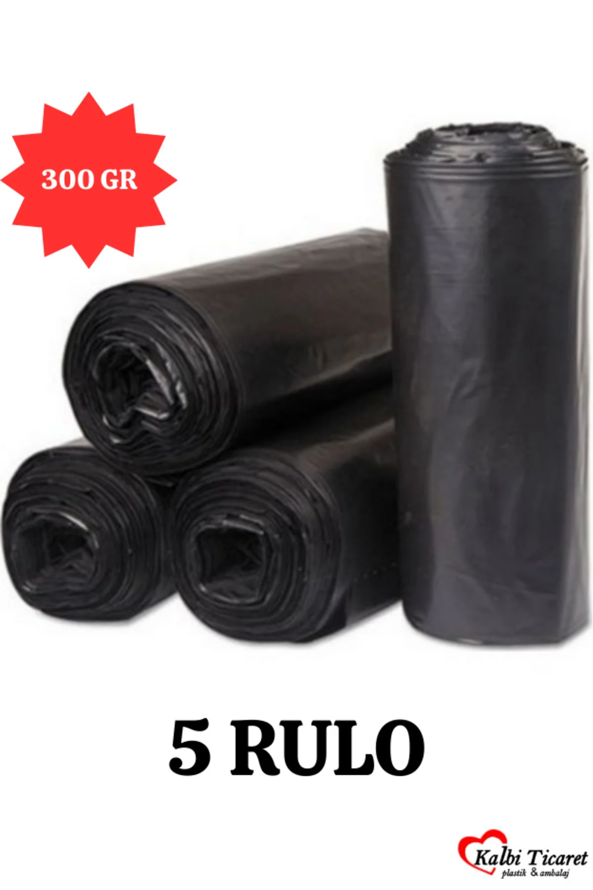 Kalın Çöp Torbası 300 gr X 5 Rulo Siyah Çöp Poşeti 80x110 Cm Jumb