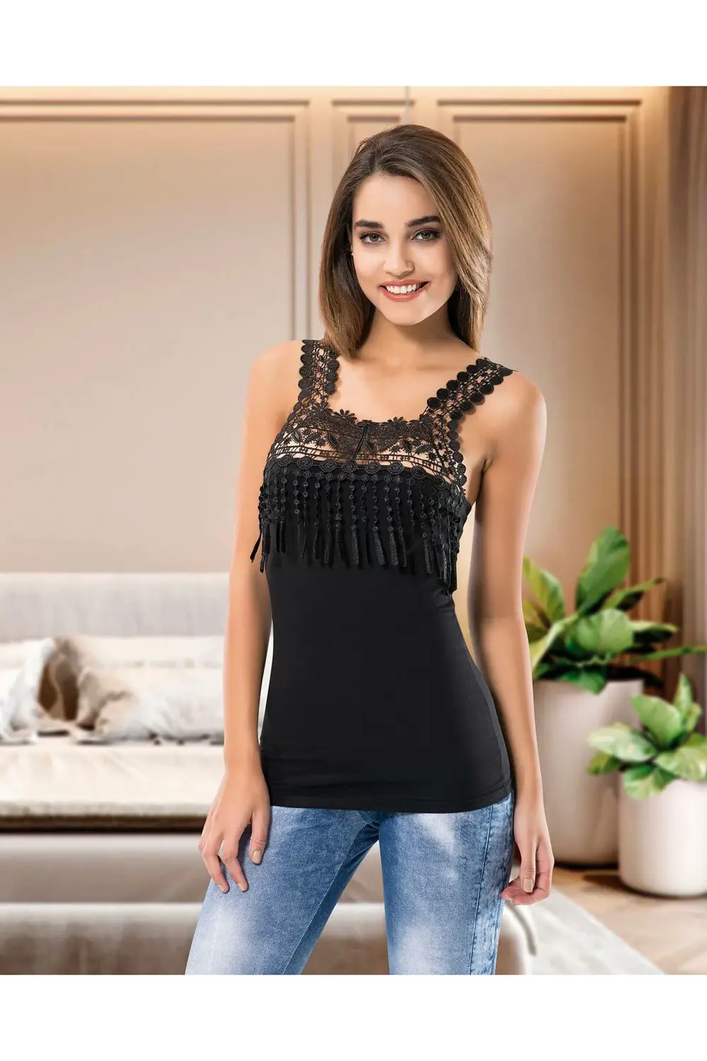 Kalın Güpür Askılı Atlet 129