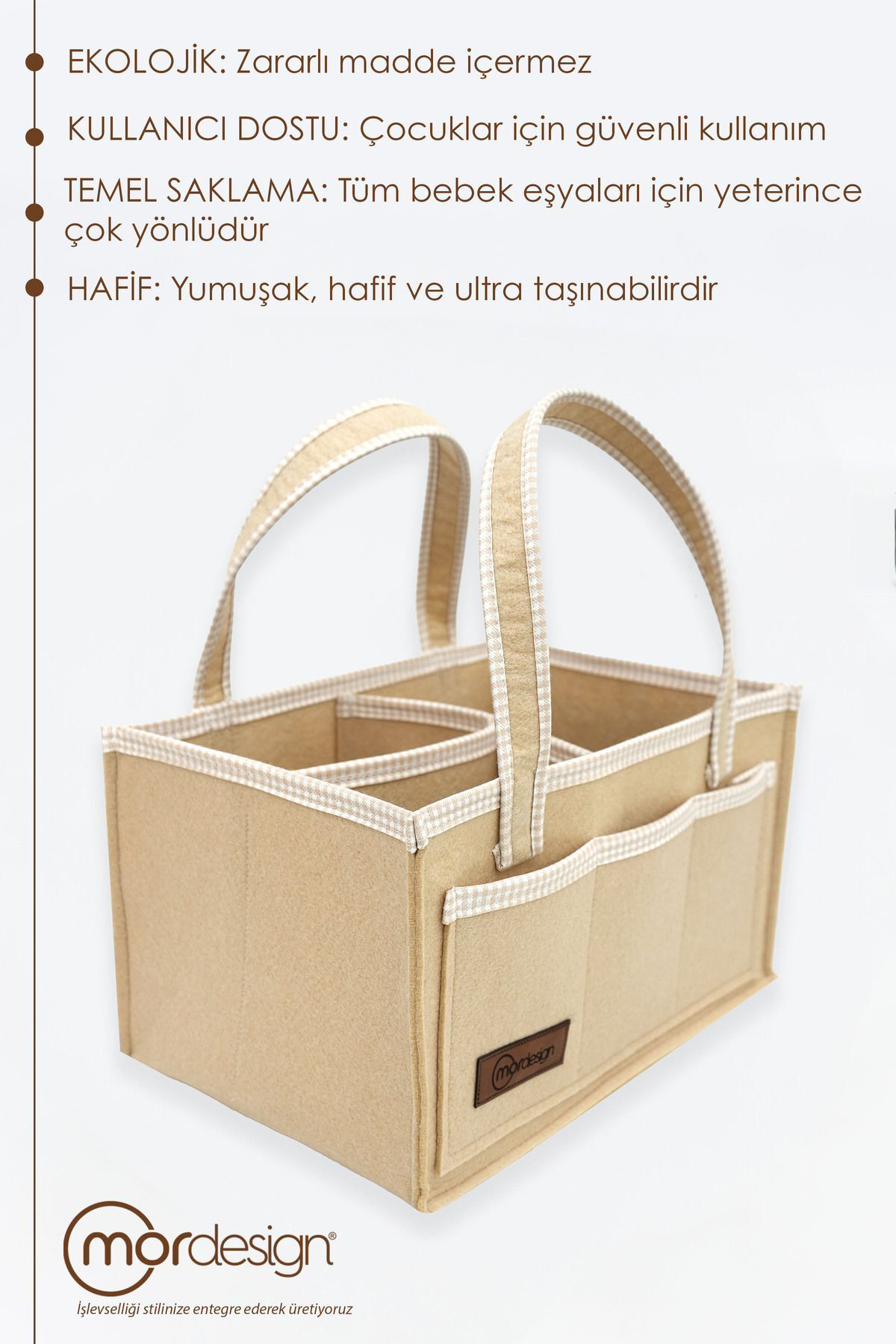 Mordesign Kalın Keçe Anne Bebek Bakım Çantası, Organizer, Çok Gözlü Düzenle