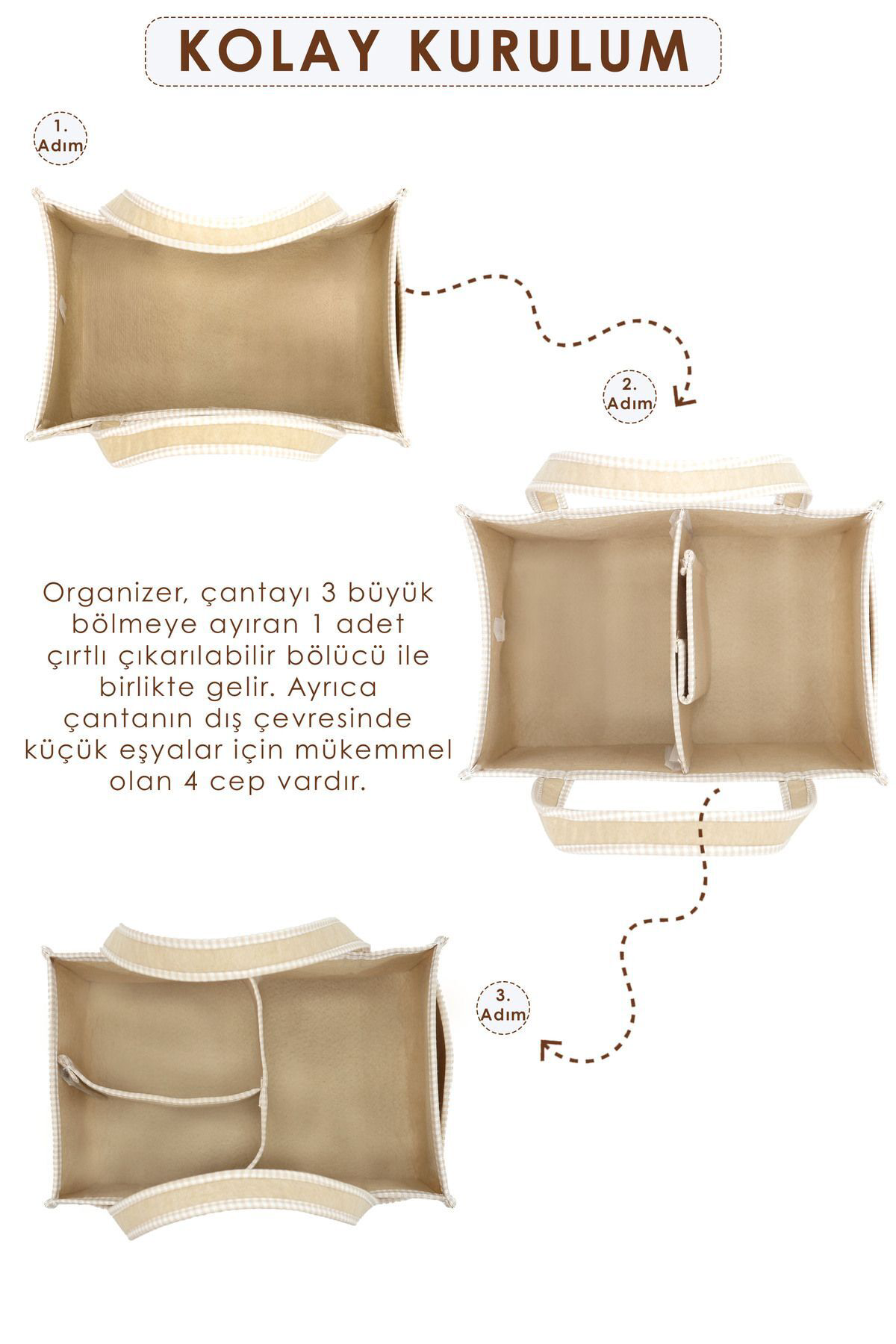 Mordesign Kalın Keçe Anne Bebek Bakım Çantası, Organizer, Çok Gözlü Düzenle