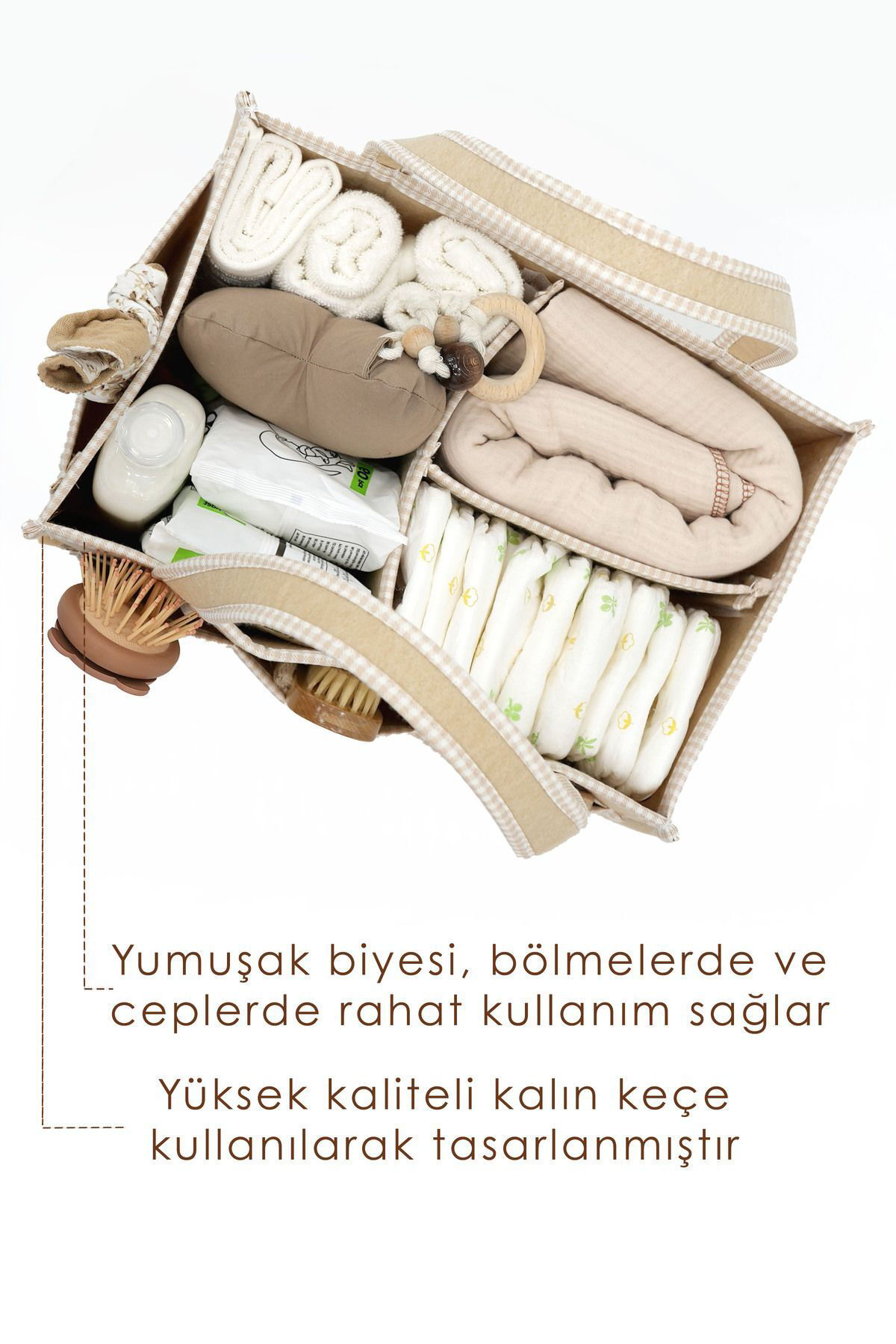 Kalın Keçe Anne Bebek Bakım Çantası, Organizer, Çok Gözlü Düzenle