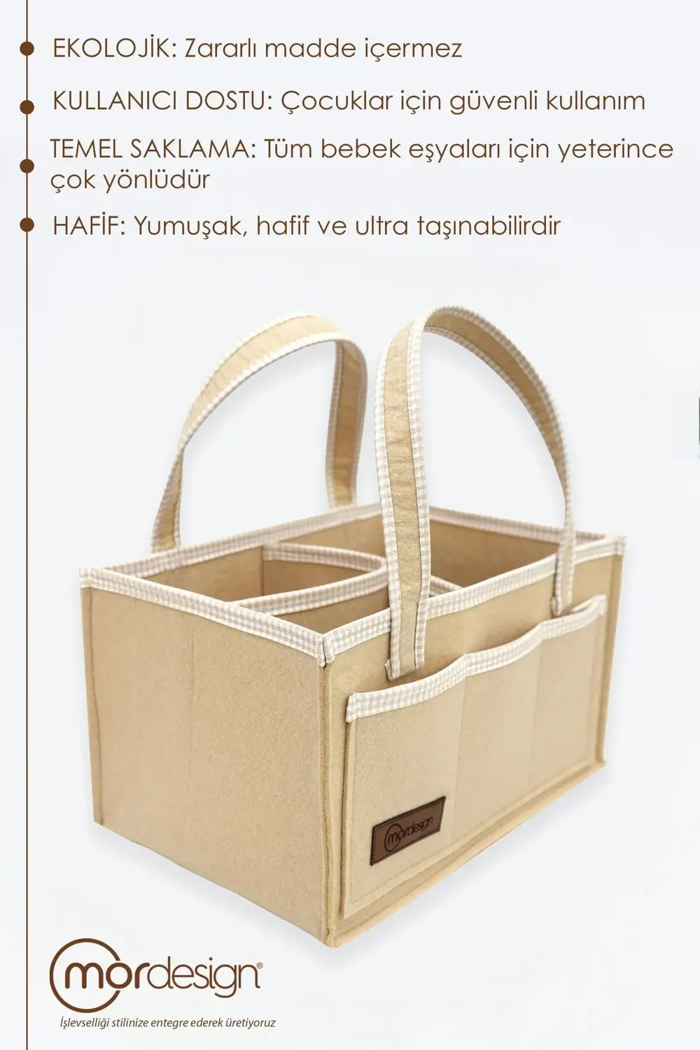 Mordesign Kalın Keçe Anne Bebek Bakım Çantası, Organizer, Çok Gözlü Düzenle