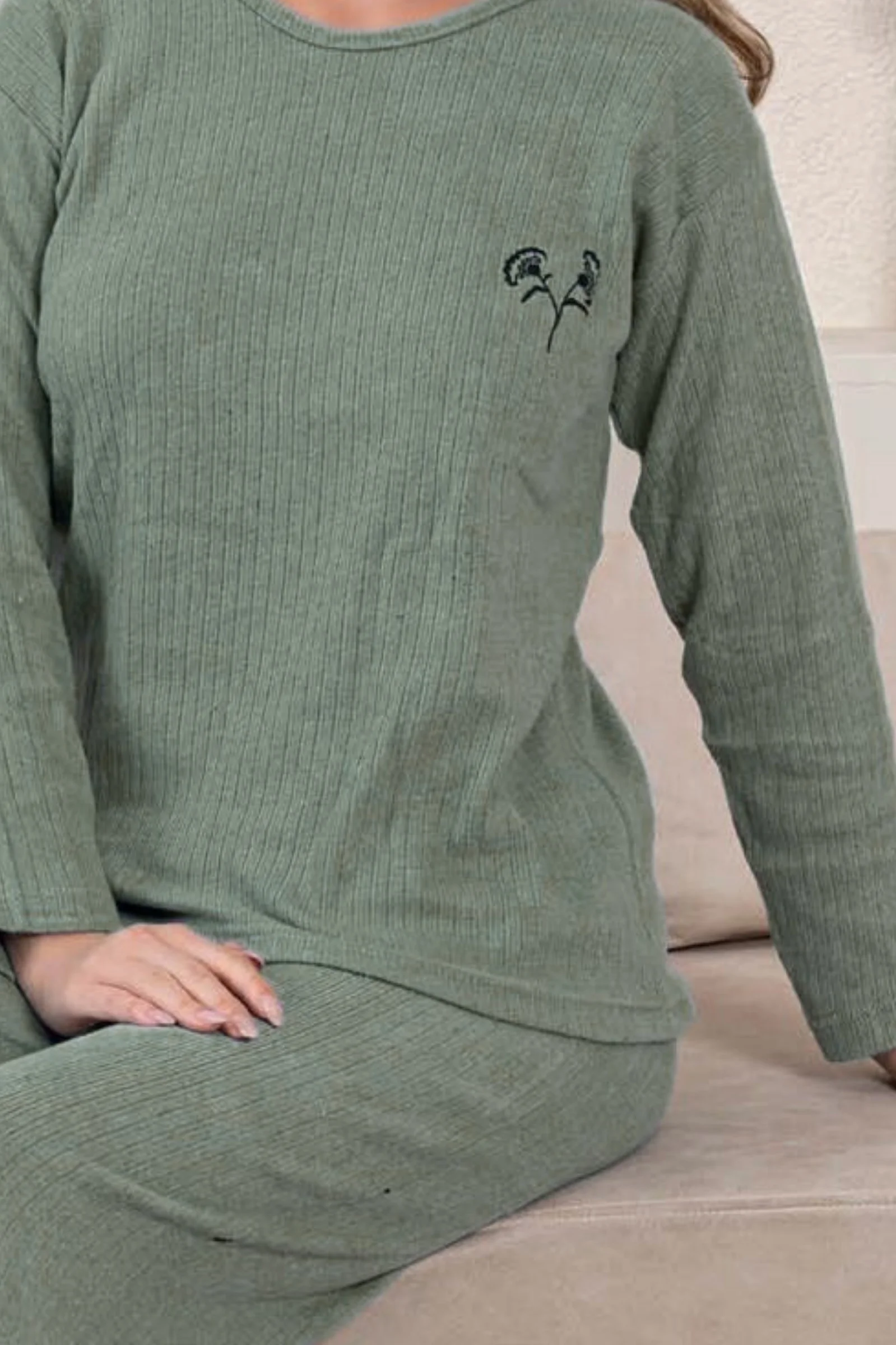 Kalın Kışlık İnterlok Şeritli Uzun Kollu Örme Pijama Takımı, Su Yeşili, L Fiyatı, Yorumları ve Özellikleri