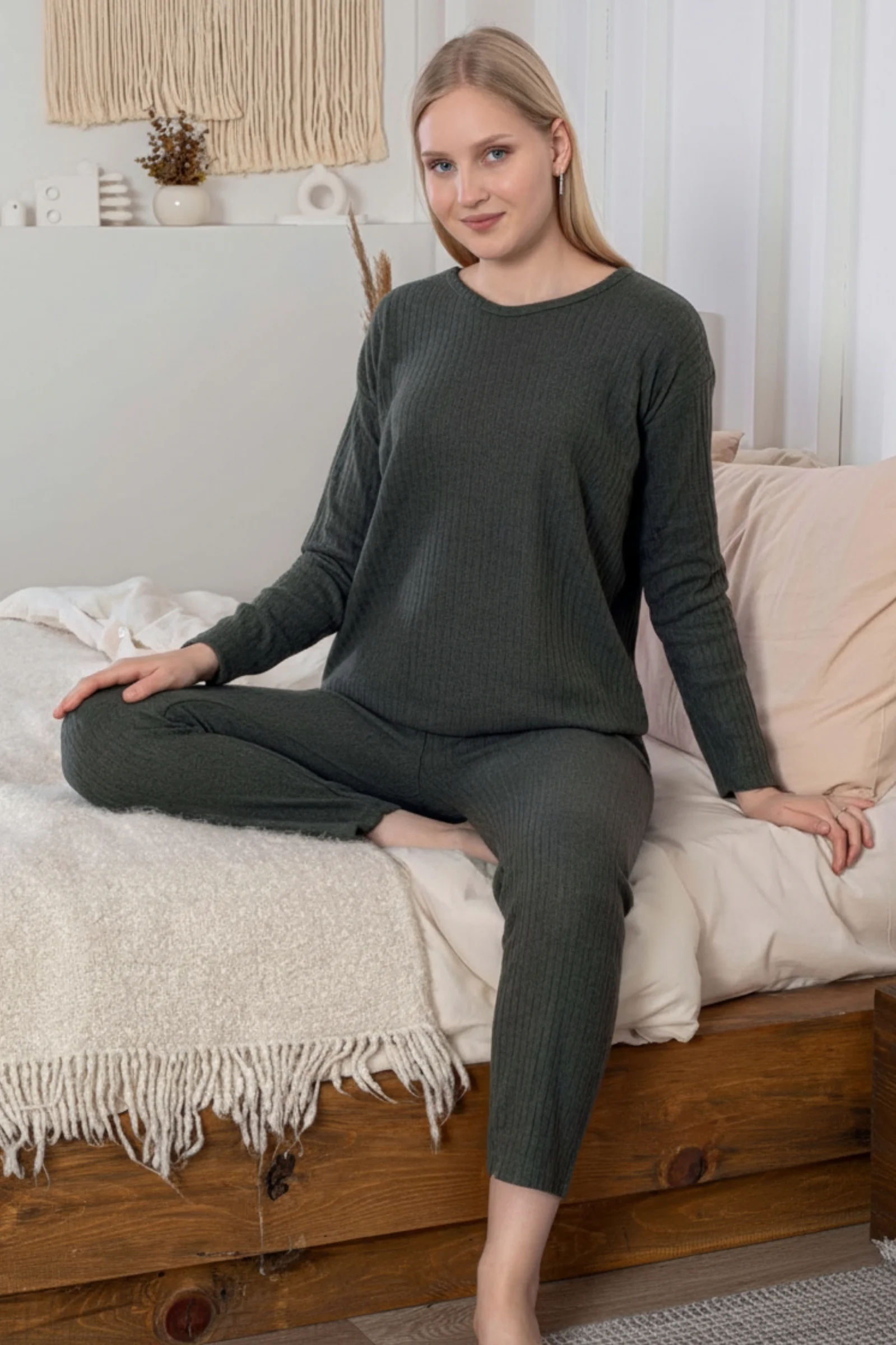 Kalın Kışlık İnterlok Şeritli Uzun Kollu Örme Pijama Takımı, Yeşil, L Fiyatı, Yorumları ve Özellikleri
