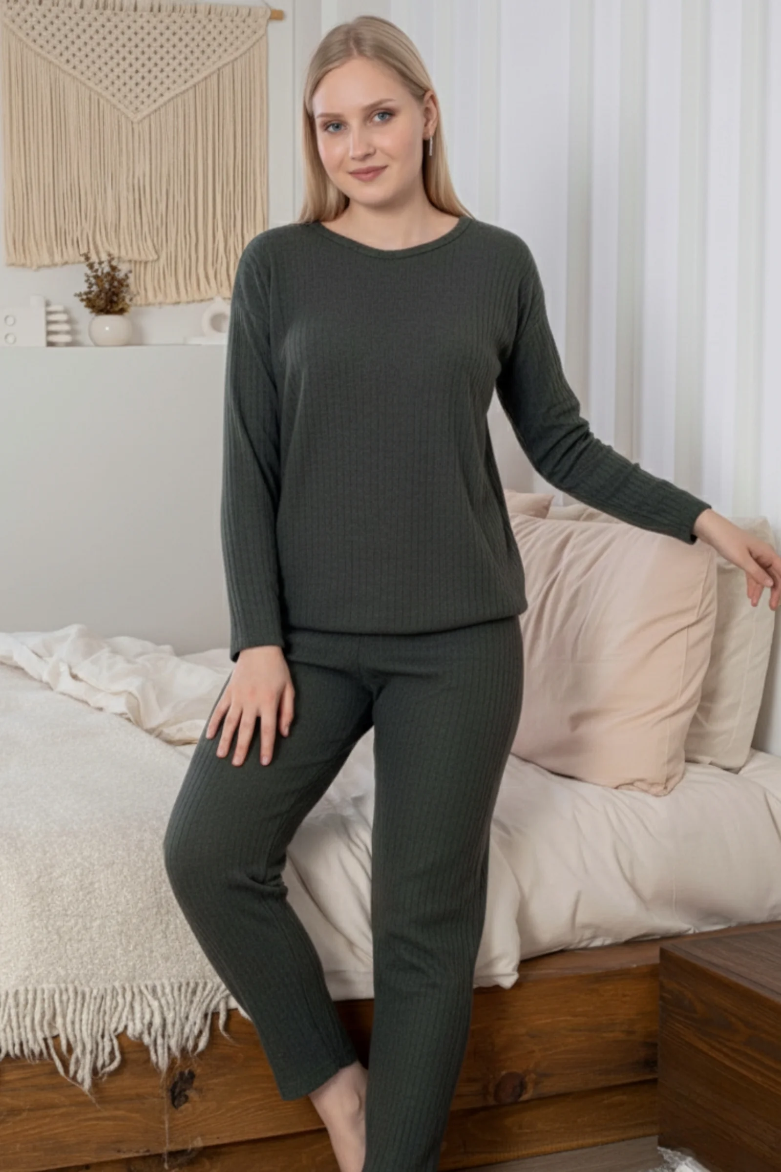 Kalın Kışlık İnterlok Şeritli Uzun Kollu Örme Pijama Takımı, Yeşil, L Fiyatı, Yorumları ve Özellikleri