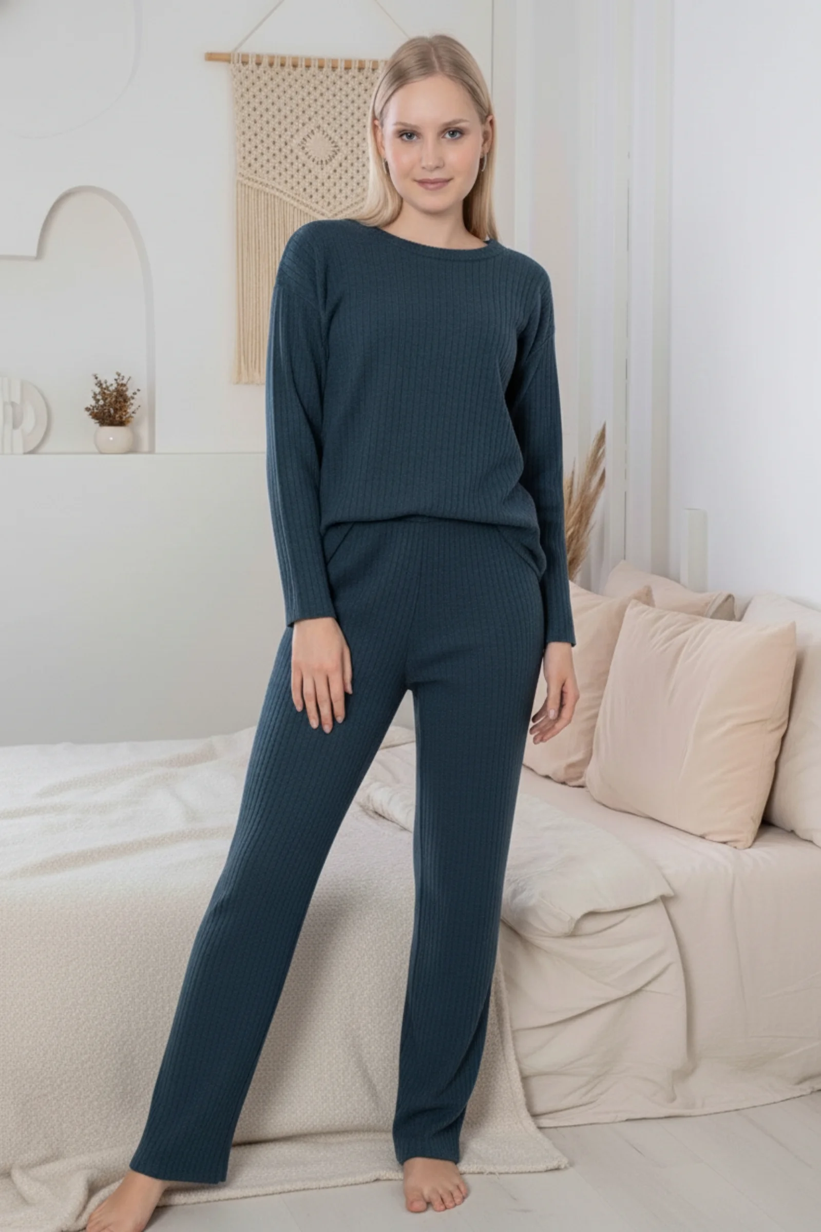 Kalın Kışlık İnterlok Şeritli Uzun Kollu Örme Pijama Takımı, Lacivert, XL Fiyatı, Yorumları ve Özellikleri