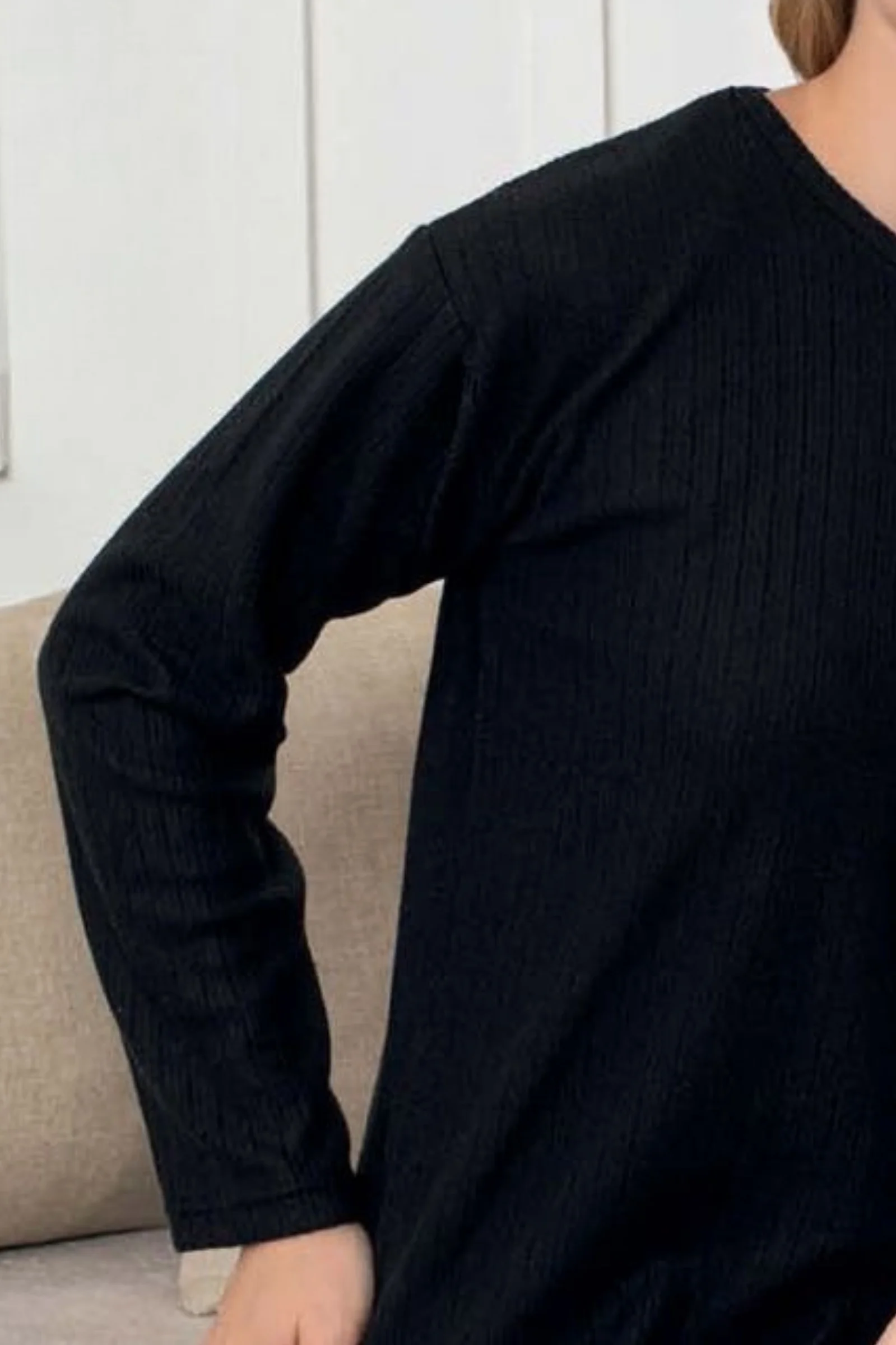 Kalın Kışlık İnterlok Şeritli Uzun Kollu Örme Pijama Takımı, Siyah, XL Kalın Kışlık İnterlok Şeritli Uzun Kollu Örme Pijama Takımı, Siyah, XL