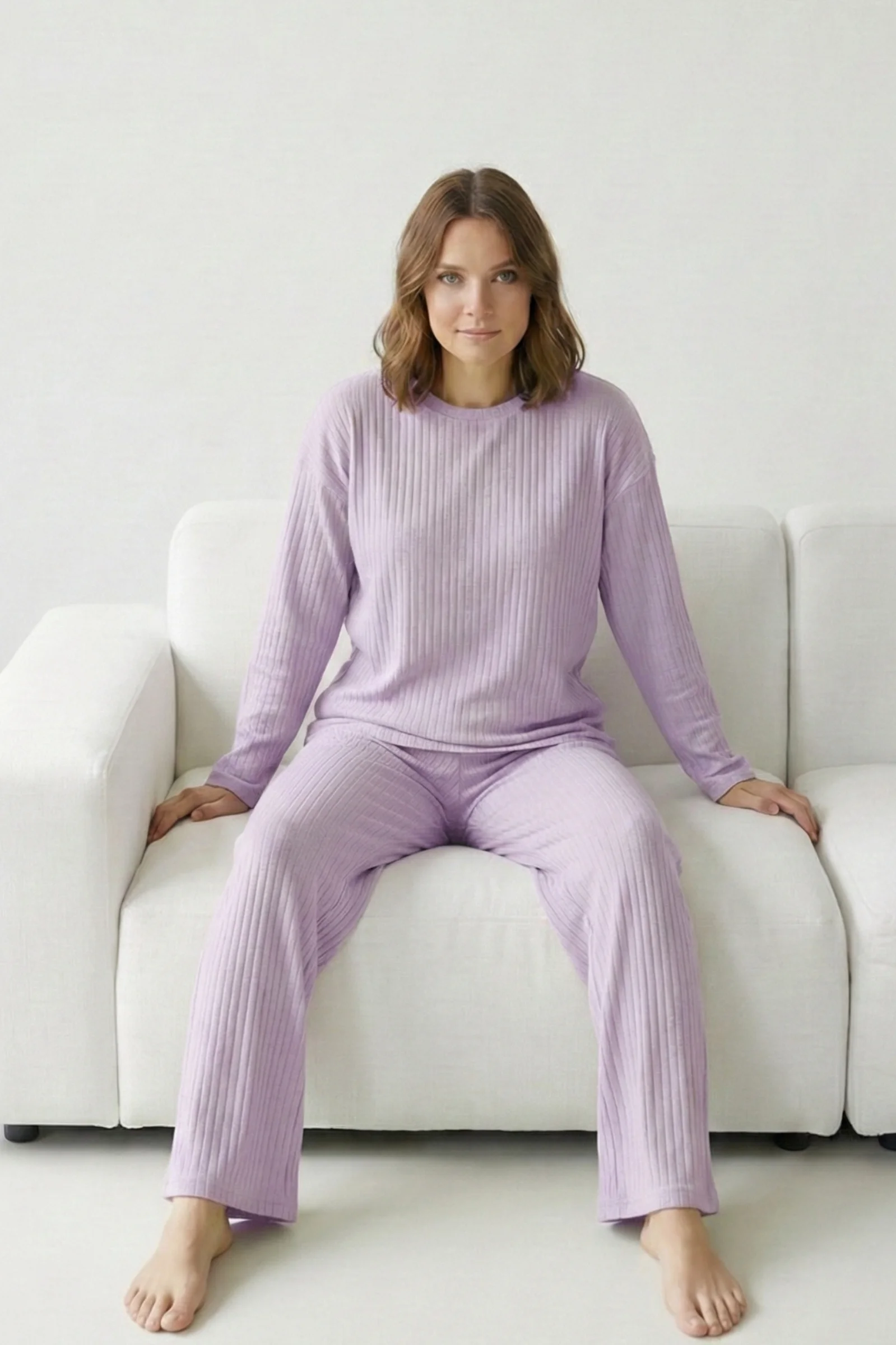 Kalın Kışlık İnterlok Şeritli Uzun Kollu Örme Pijama Takımı, Lila, L Fiyatı, Yorumları ve Özellikleri
