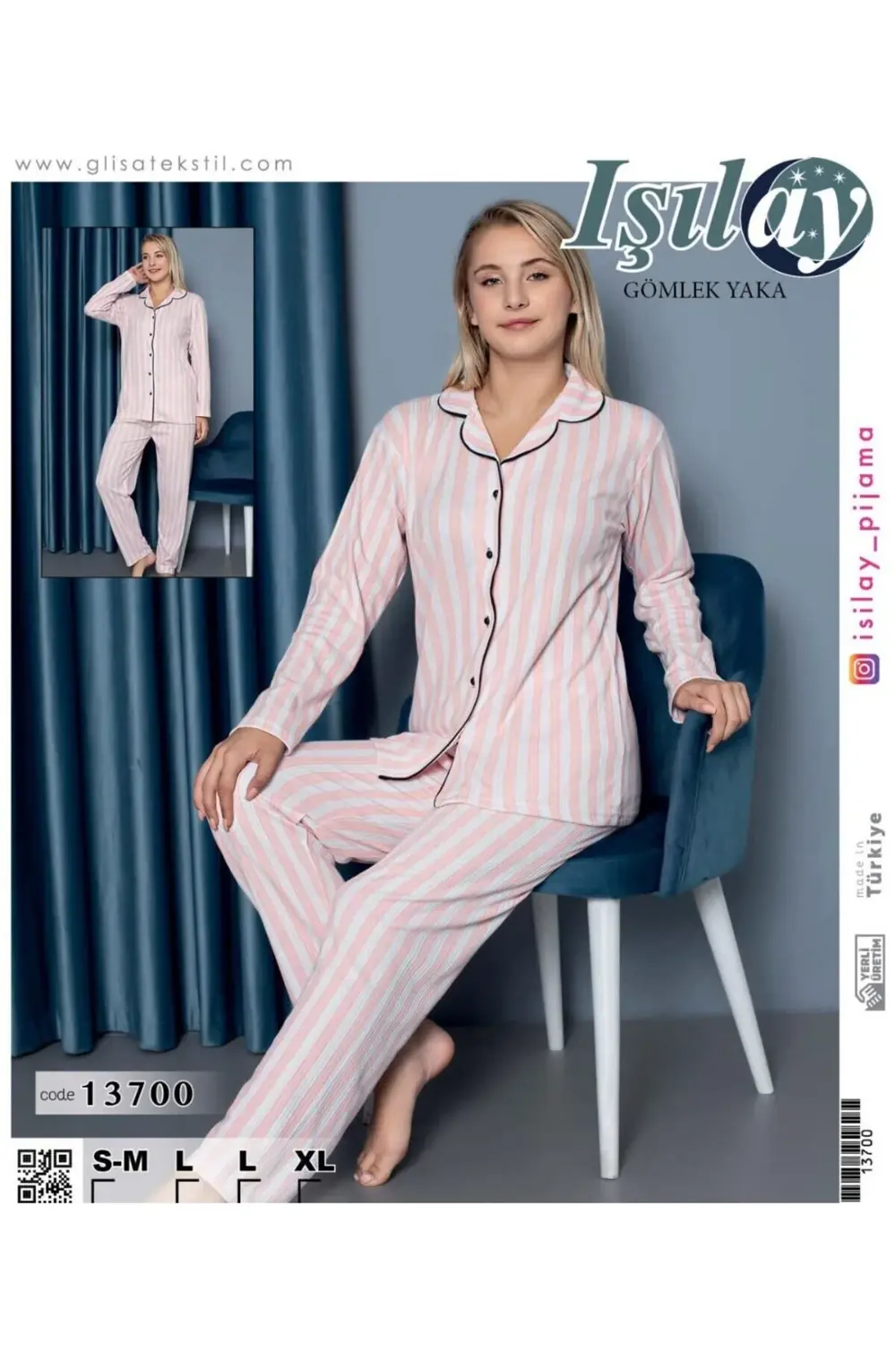 Kalın Penye Gömlek Yaka Pijama Takım
