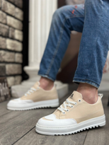 Kalın Yüksek Taban Smile Desenli Krem Spor Erkek Ayakkabı