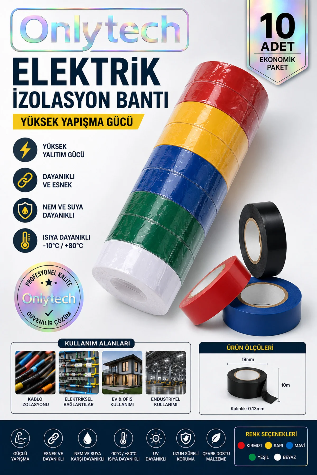 Kaliteli Elektrik Izolasyon Bandı Izole Bant 5 Adet Renkli Elektrik Bandı Kaliteli Elektrik Izolasyon Bandı Izole Bant 5 Adet Renkli Elektrik Bandı