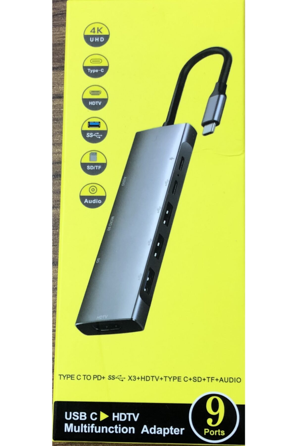 Kaliteli Gri Metal Kasa 9-in-1 Usb Type-c Hub Hdmı Şarj Usb 3.0 P