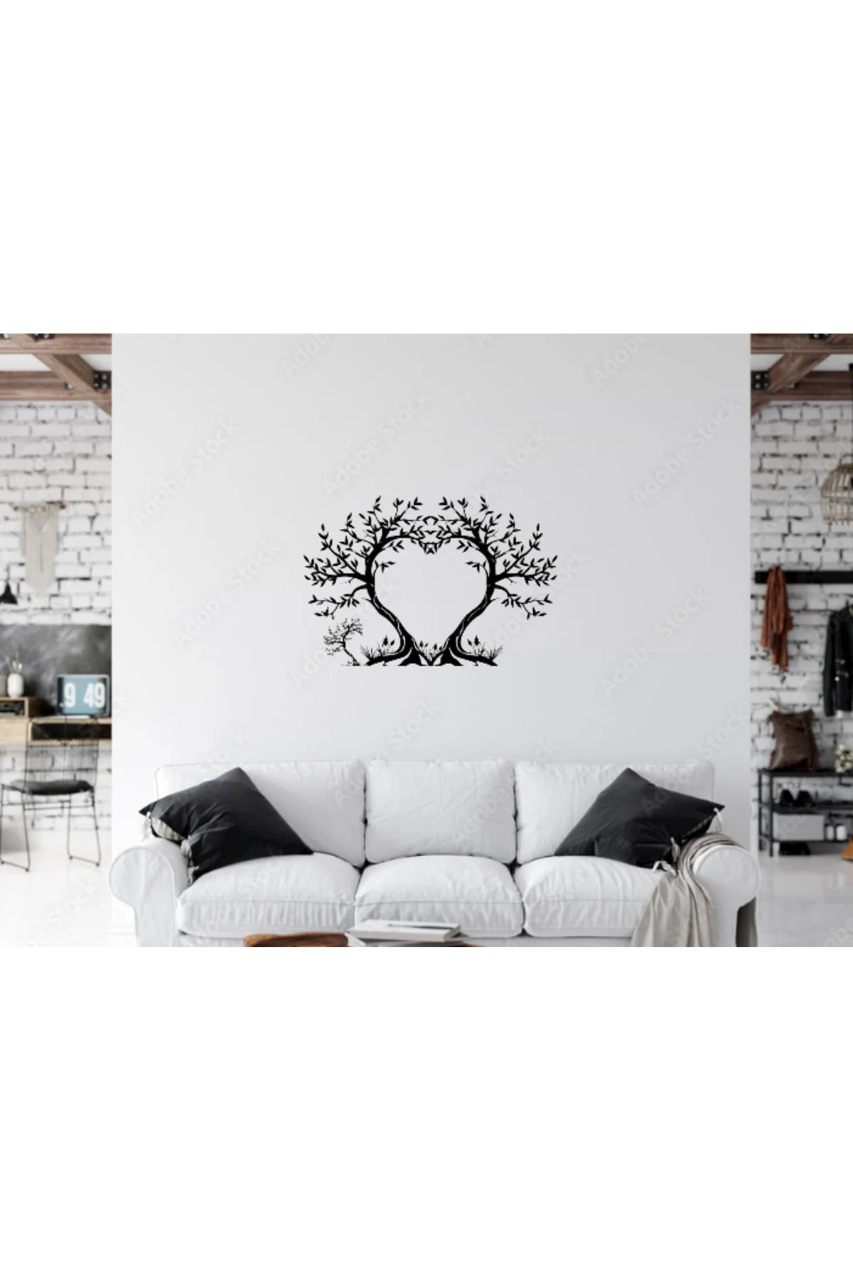 Kalp Ağaç Duvar Tablosu 75x50cm - Ahşap Dekoratif Modern Duvar Sü