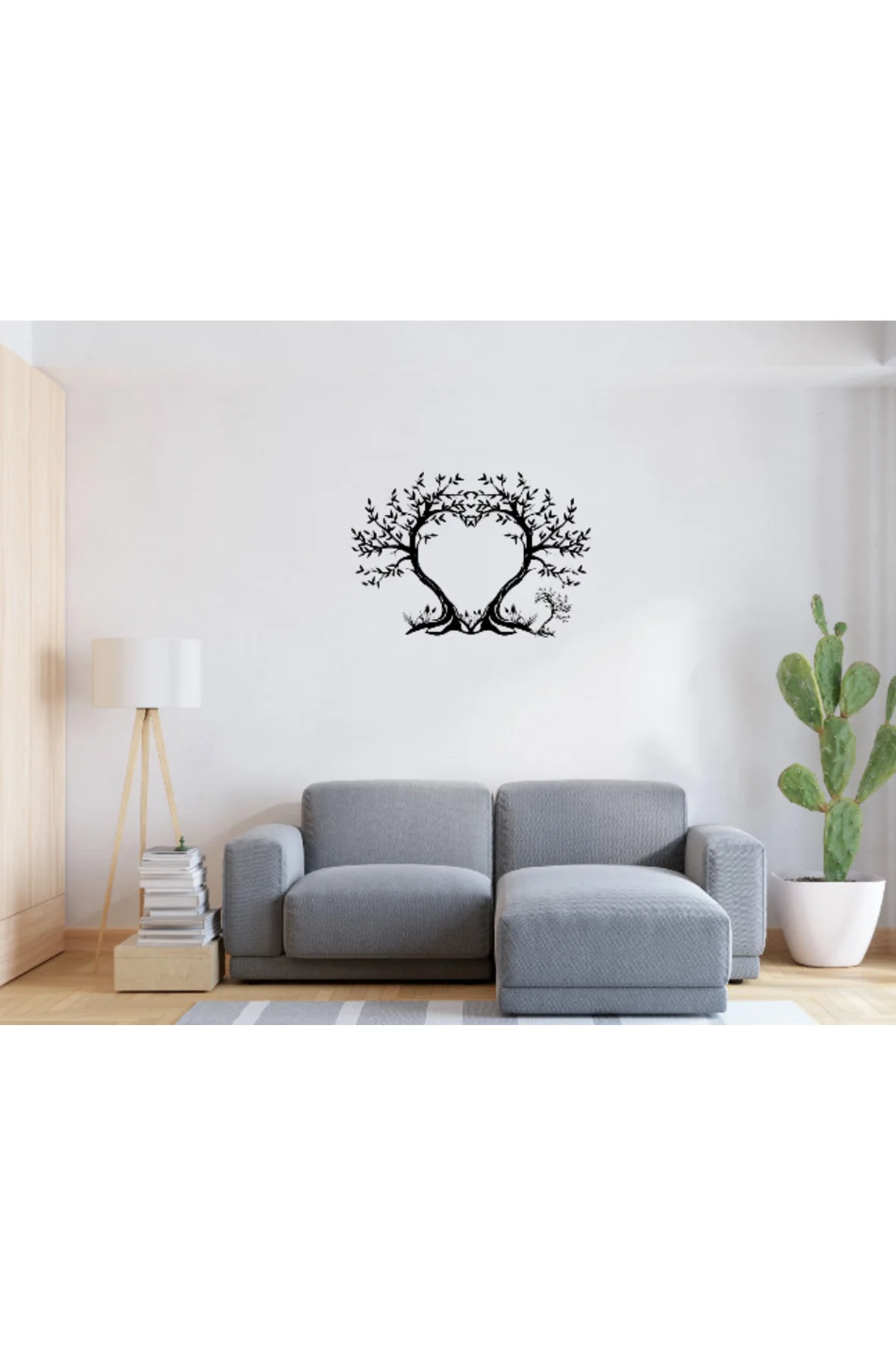 Kalp Ağaç Duvar Tablosu 75x50cm - Ahşap Dekoratif Modern Duvar Sü