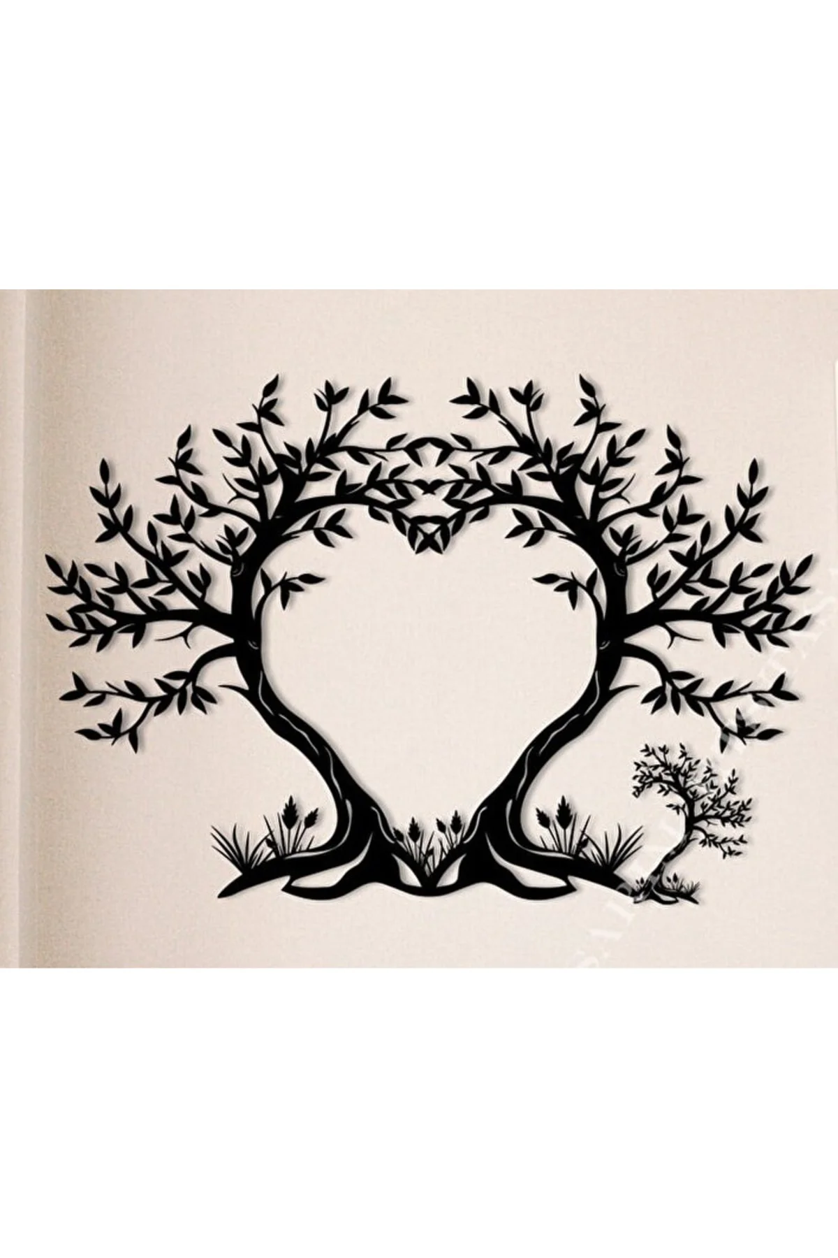 Kalp Ağaç Duvar Tablosu 75x50cm - Ahşap Dekoratif Modern Duvar Sü