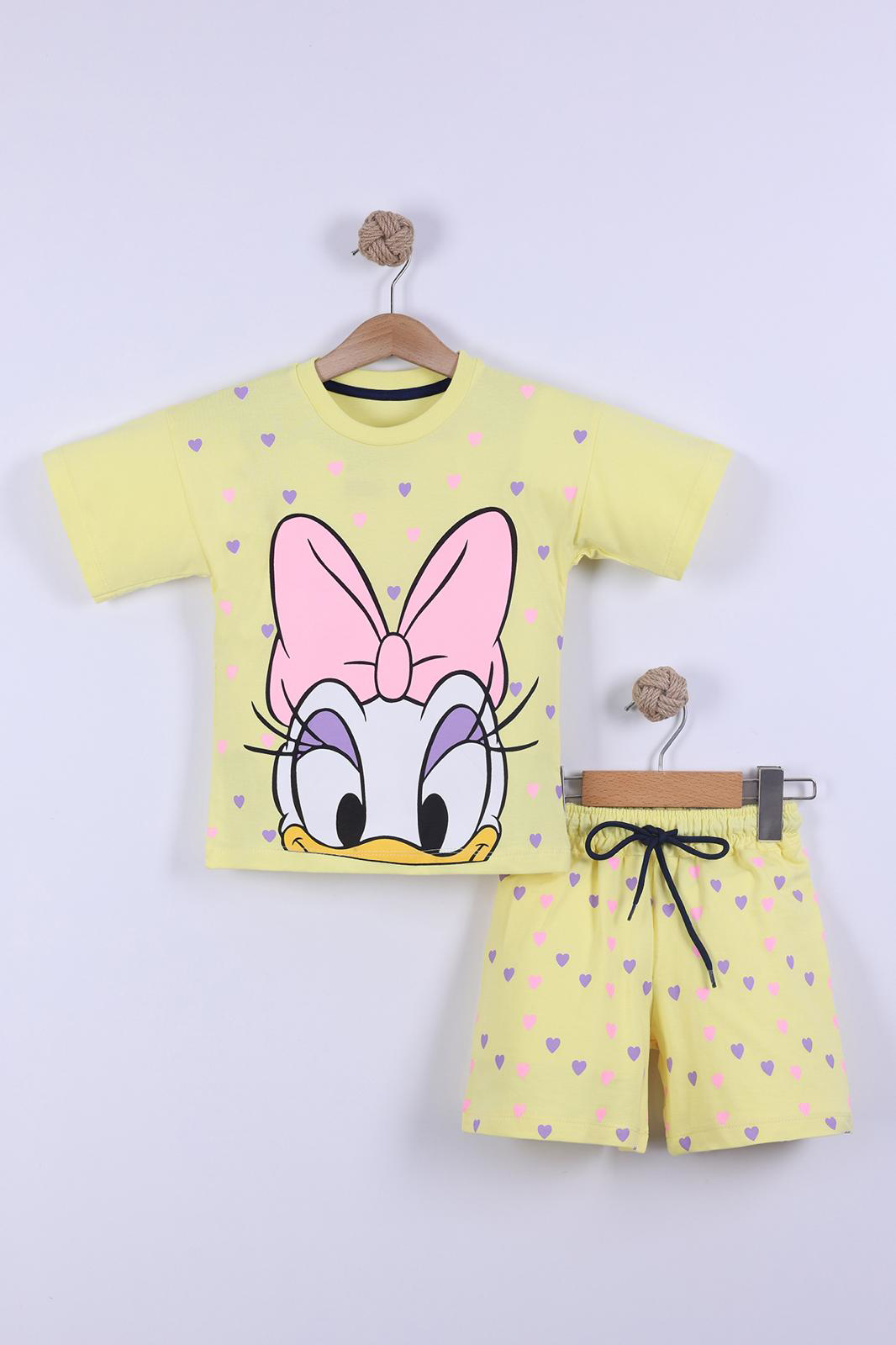 Kalp Baskılı Kız Çocuk T-Shirt Şort Takım 3/6 yaş