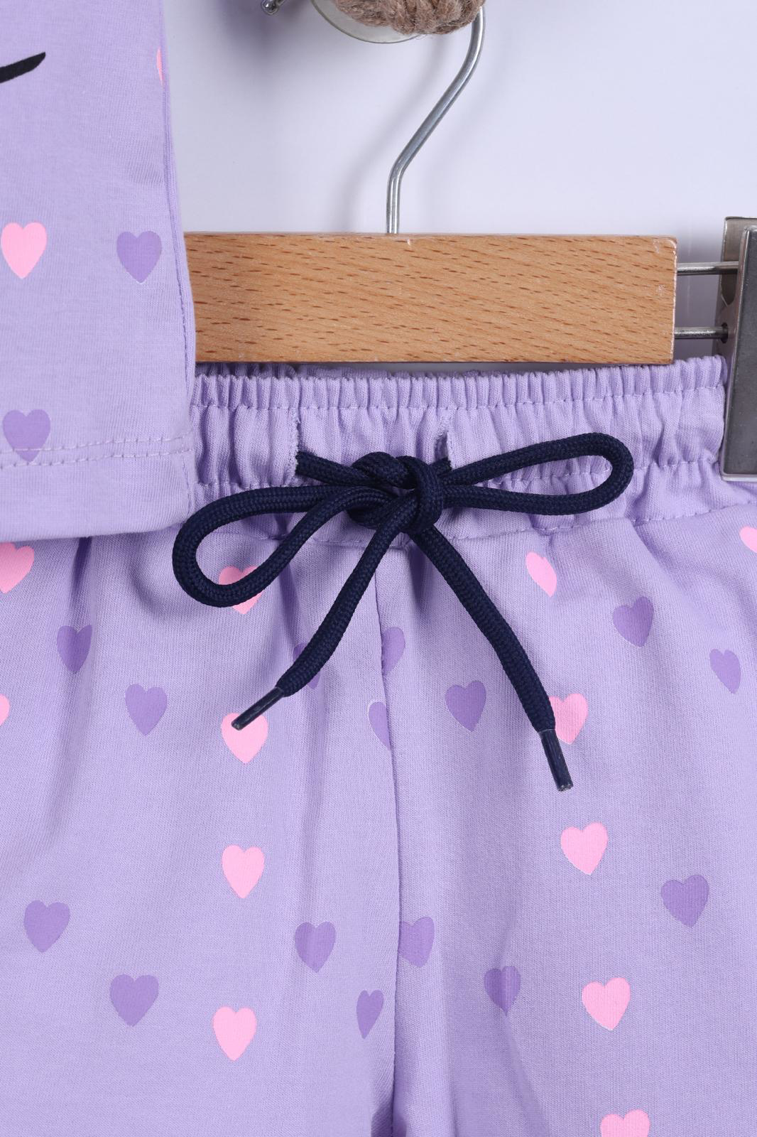 Kalp Baskılı Kız Çocuk T-Shirt Şort Takım 3/6 yaş