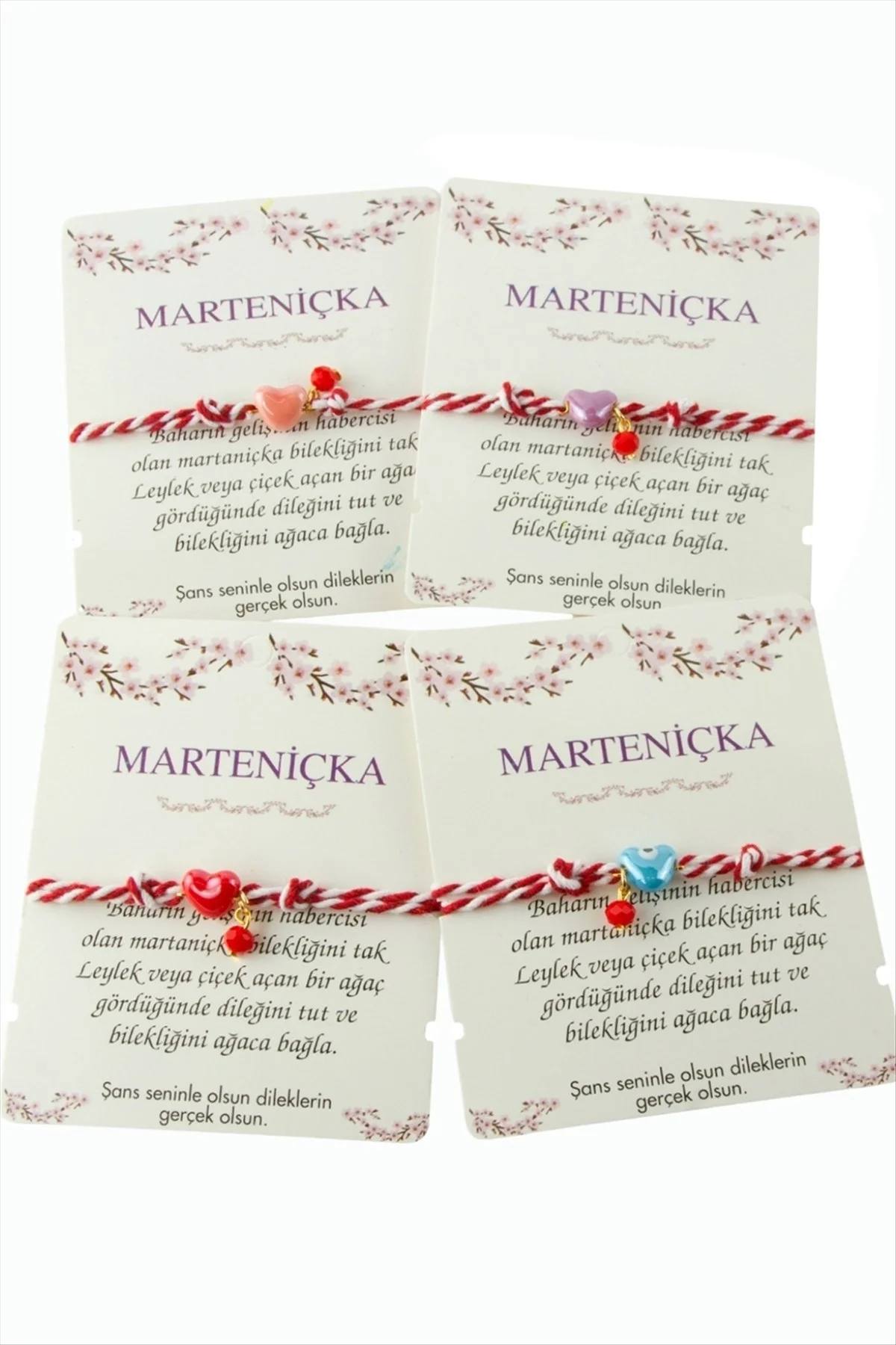 Kalp Cam Boncuk Marteniçka İp Bileklik