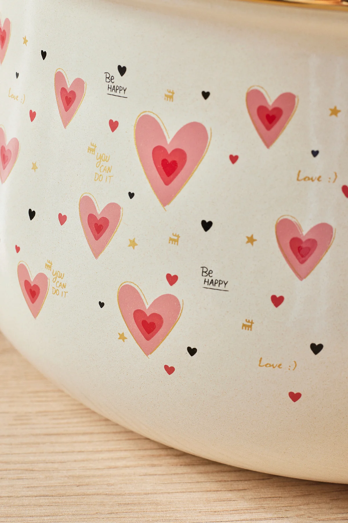 Kalp Detaylı Pink Love Emaye Tencere 18 cm